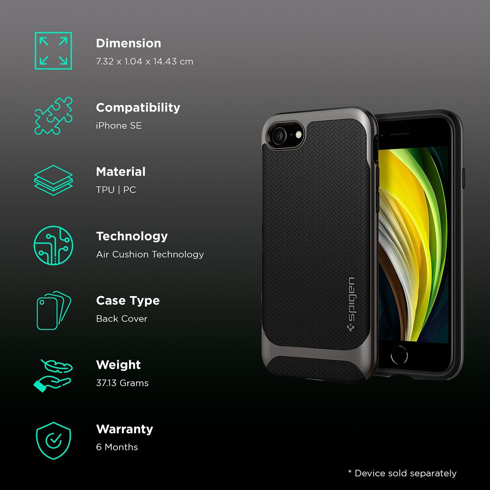 spigen Neo Hybrid Herringbone TPU & PC Back Case For iPhone SE (2020) (Air Cushion Technology, 054CS22197, Gunmetal) spigen Neo Hybrid Herringbone TPU & PC Back Case For iPhone SE (2020) (Air Cushion Technology, 054CS22197, Gunmetal)_2