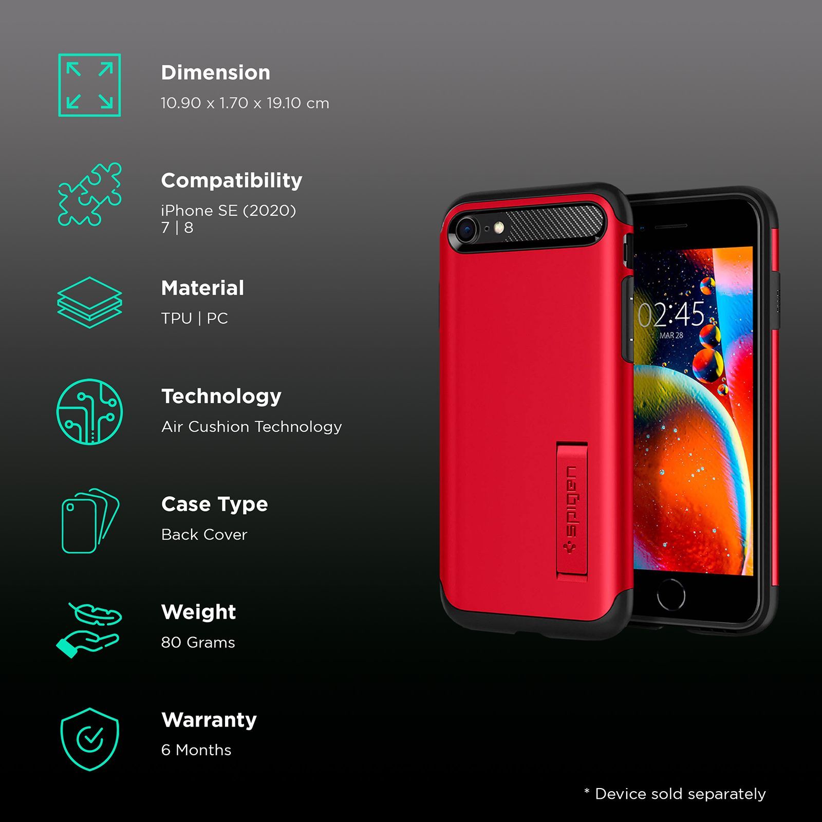 spigen Slim Armor TPU & PC Back Case For iPhone SE (2020)/iPhone 7/iPhone 8 (Air Cushion Technology, ACS01240, Red)_2