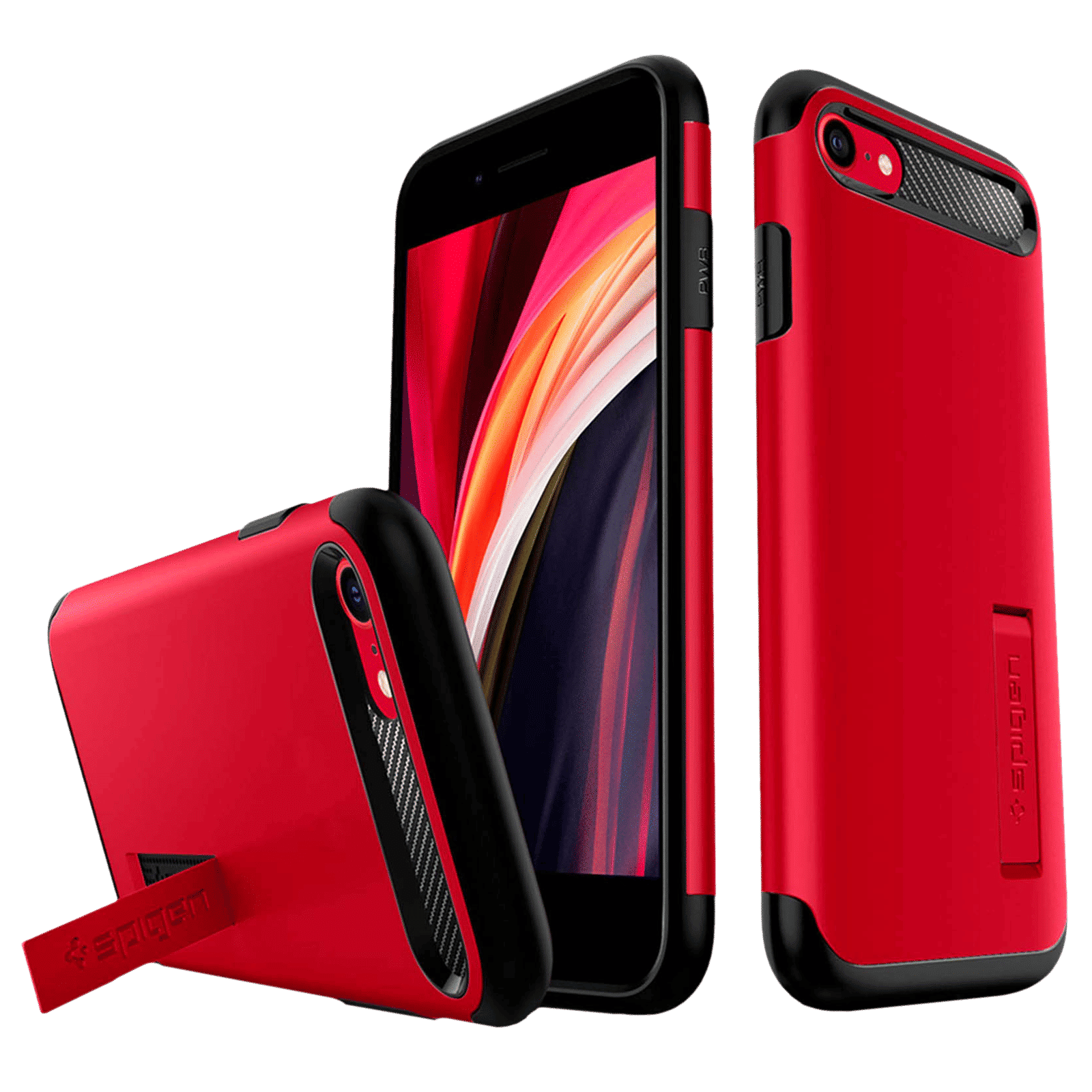 spigen Slim Armor TPU & PC Back Case For iPhone SE (2020)/iPhone 7/iPhone 8 (Air Cushion Technology, ACS01240, Red)_5