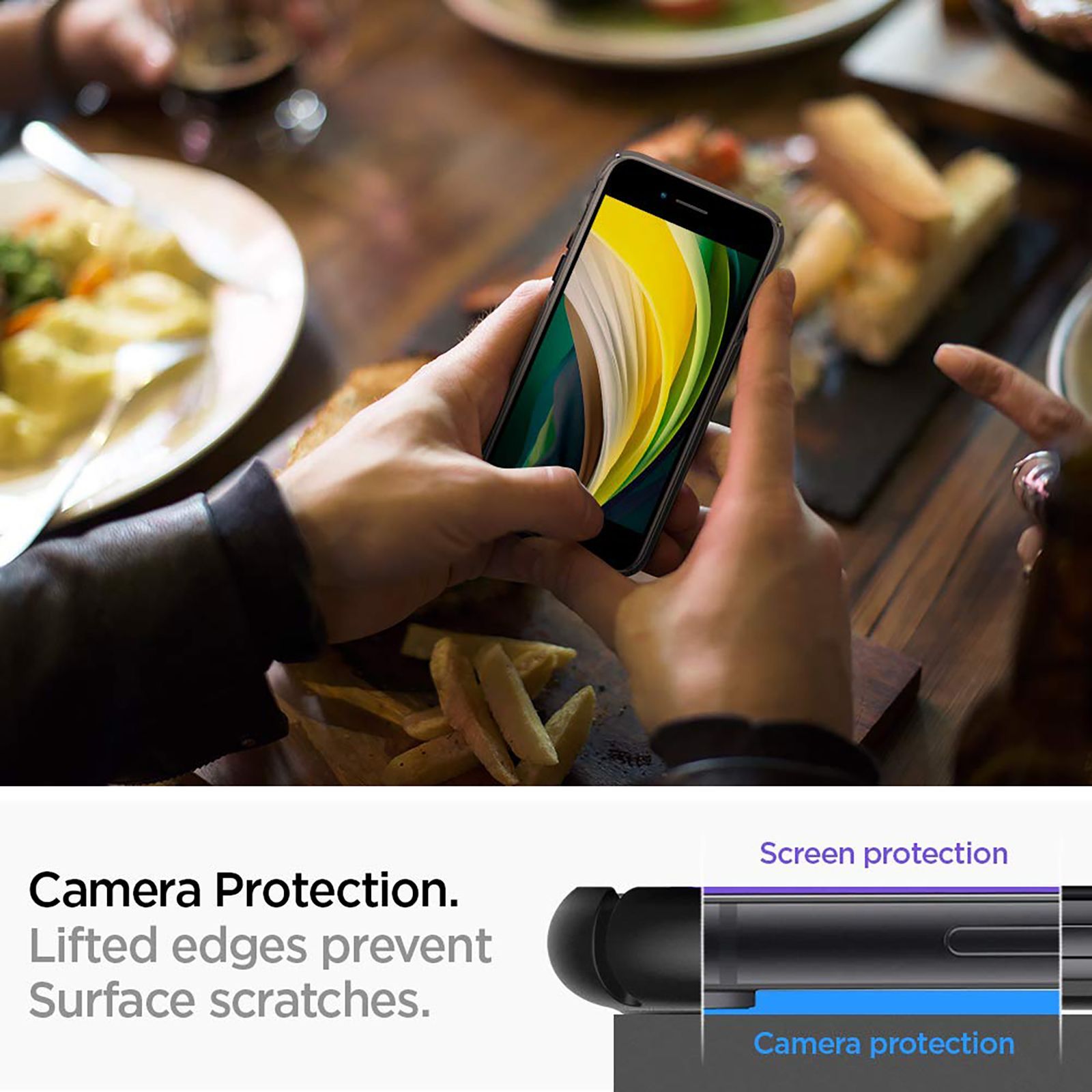 spigen Thin Fit 2 Polycarbonate Back Cover for Apple iPhone 7, 8, SE (Wireless Charging Compatible, Black)_7