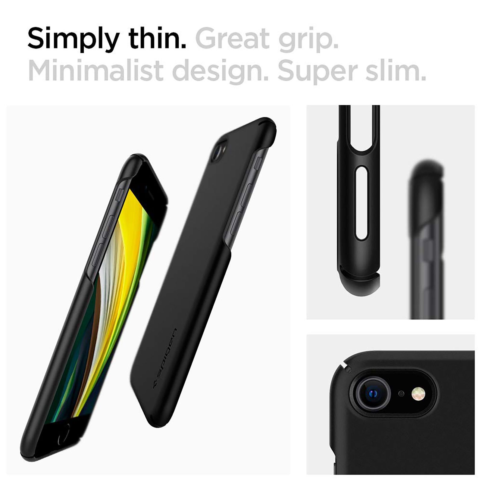 spigen Thin Fit 2 Polycarbonate Back Cover for Apple iPhone 7, 8, SE (Wireless Charging Compatible, Black)_9