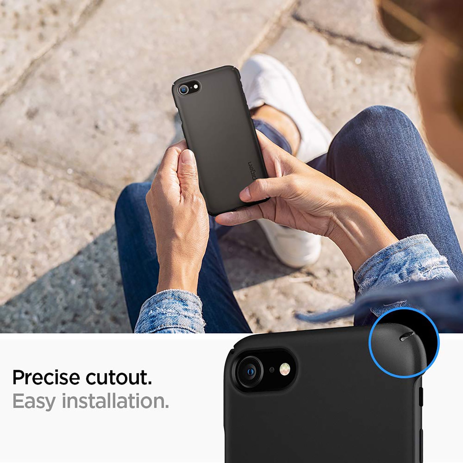 spigen Thin Fit 2 Polycarbonate Back Cover for Apple iPhone 7, 8, SE (Wireless Charging Compatible, Black)_3