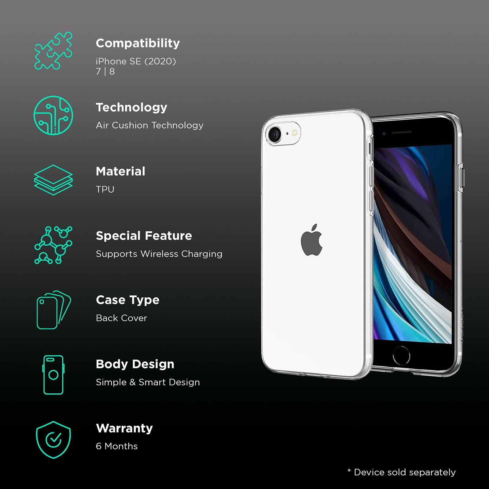 spigen Crystal Flex TPU Back Cover for Apple iPhone SE, iPhone 7 and iPhone 8 (Wireless Charging, Clear)_2