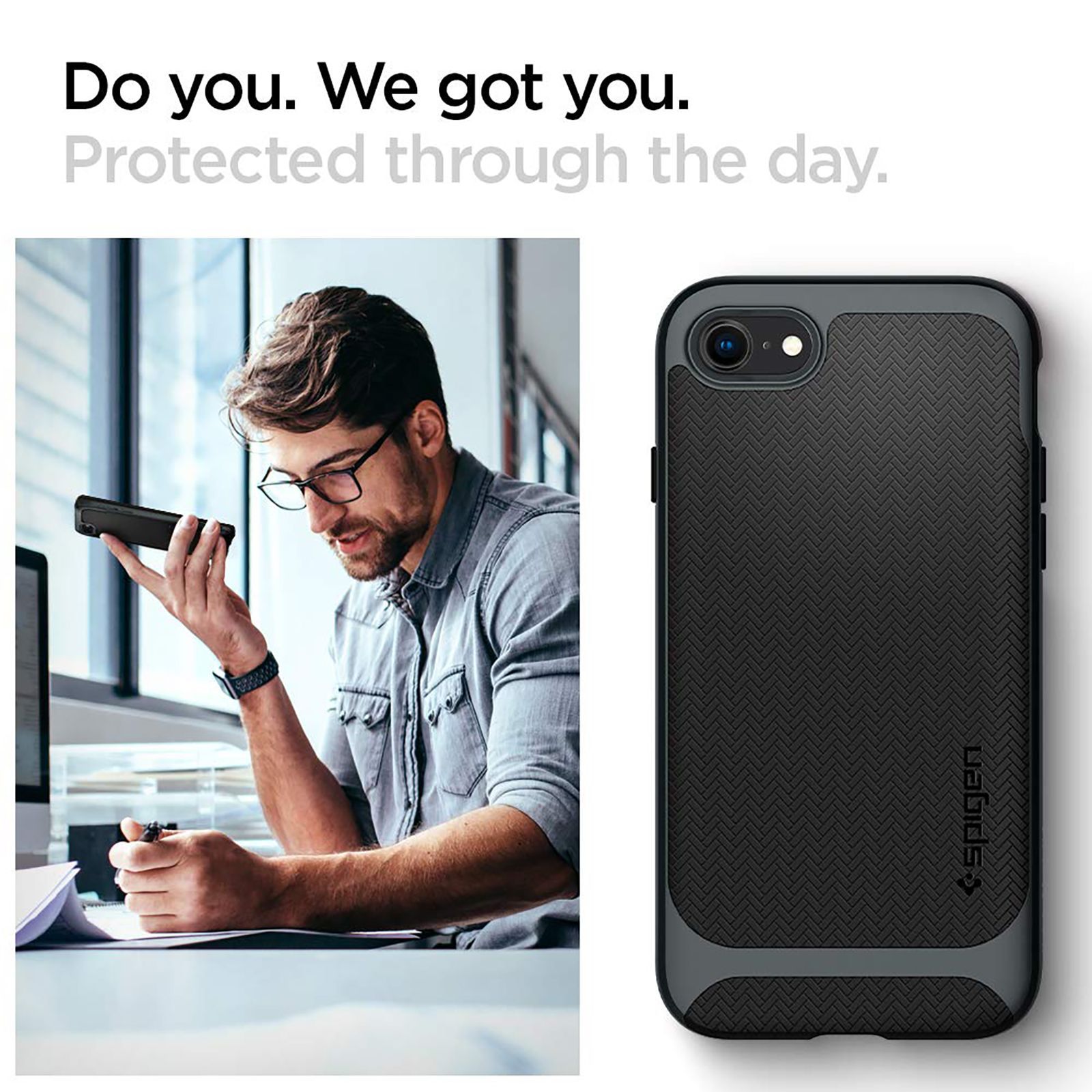spigen Neo Hybrid TPU & PC Back Case For iPhone SE 2020/iPhone 7/iPhone 8 (East To Carry, ACS00952, Metal Slate)_7