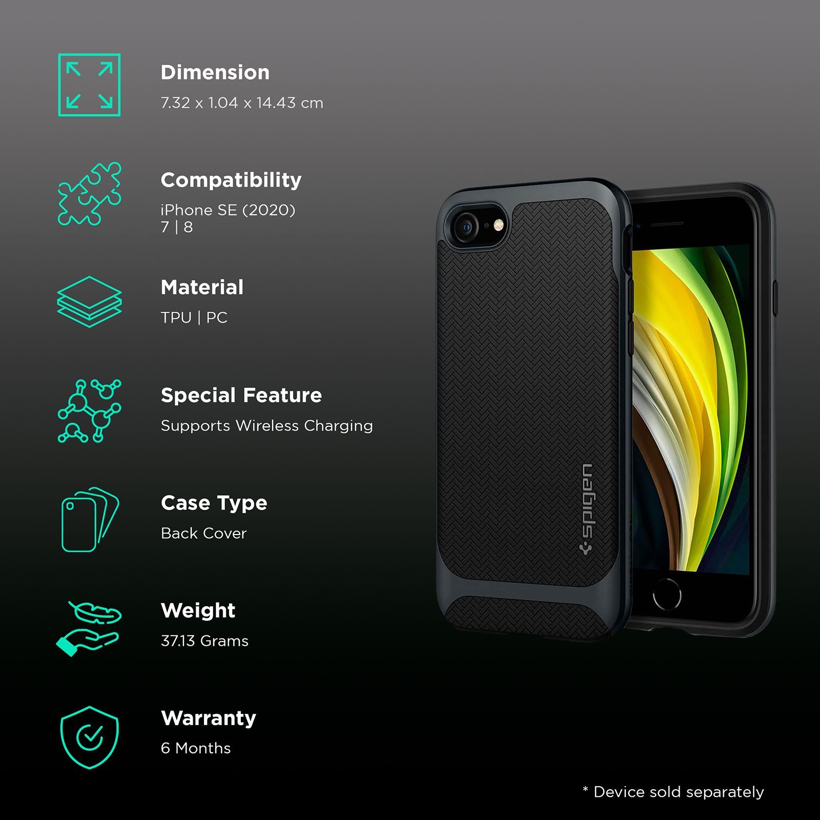 spigen Neo Hybrid TPU & PC Back Case For iPhone SE 2020/iPhone 7/iPhone 8 (East To Carry, ACS00952, Metal Slate)_2