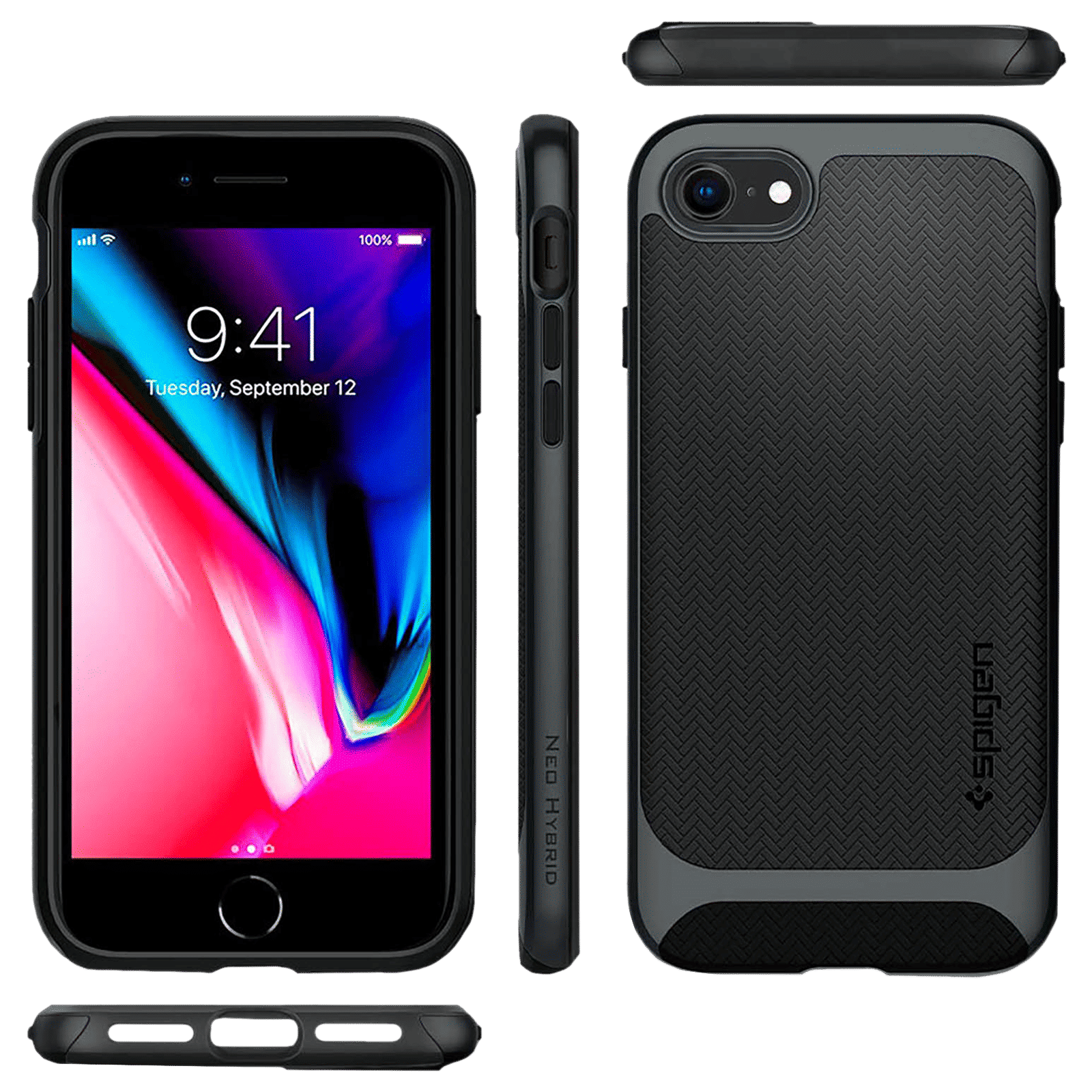spigen Neo Hybrid TPU & PC Back Case For iPhone SE 2020/iPhone 7/iPhone 8 (East To Carry, ACS00952, Metal Slate)_3
