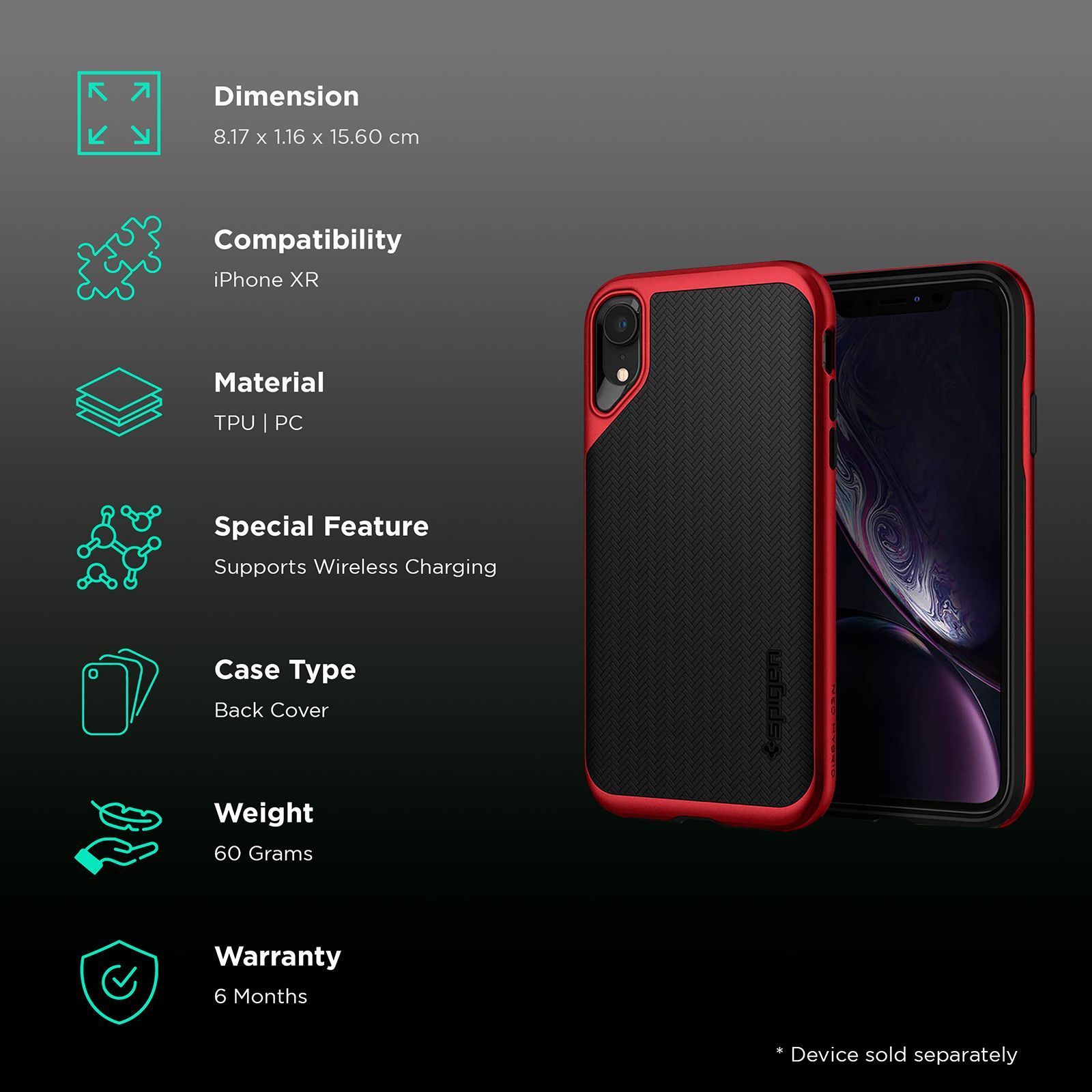 spigen TPU and Polycarbonate Back Cover for Apple iPhone XR (Camera Protection,, Red)_2
