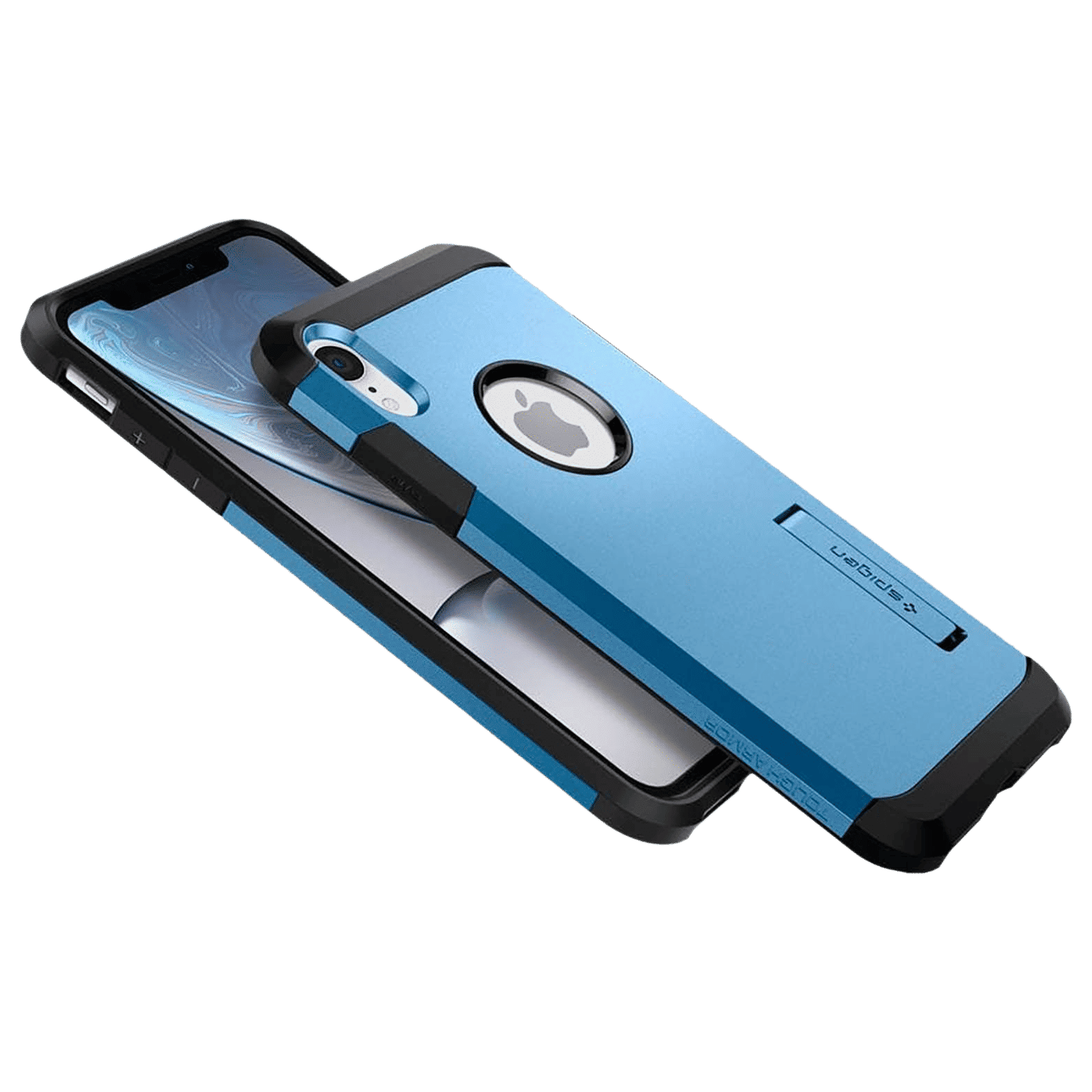 spigen Tough Armor TPU & Polycarbonate Back Case with Stand for Apple iPhone XR (Wireless Charging Compatible, Blue)_9