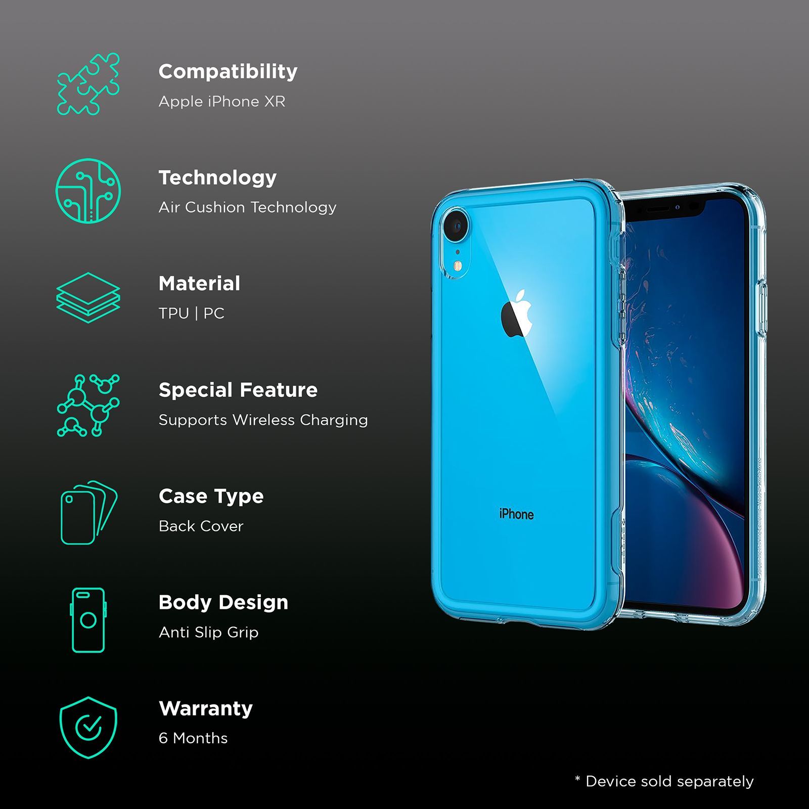 spigen Crystal Hybrid Polycarbonate & TPU Back Cover for Apple iPhone XR (Slim and Pocket Friendly Layer, Crystal Clear)_2