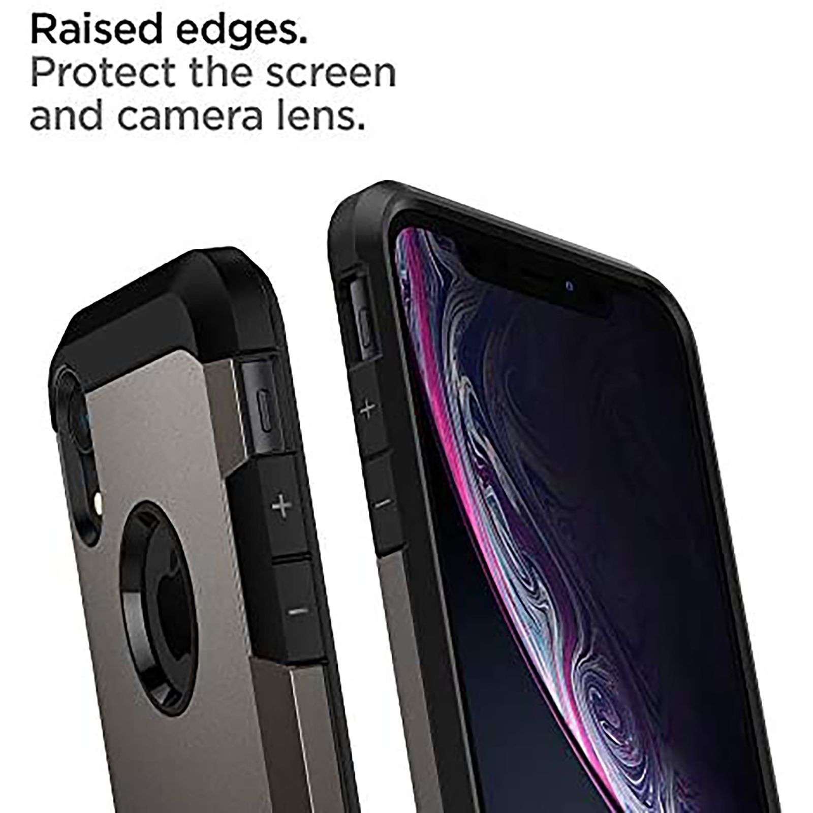 spigen Tough Armor TPU & Polycarbonate Back Case with Stand for Apple iPhone XR (Wireless Charging Compatible, Gunmetal)_5