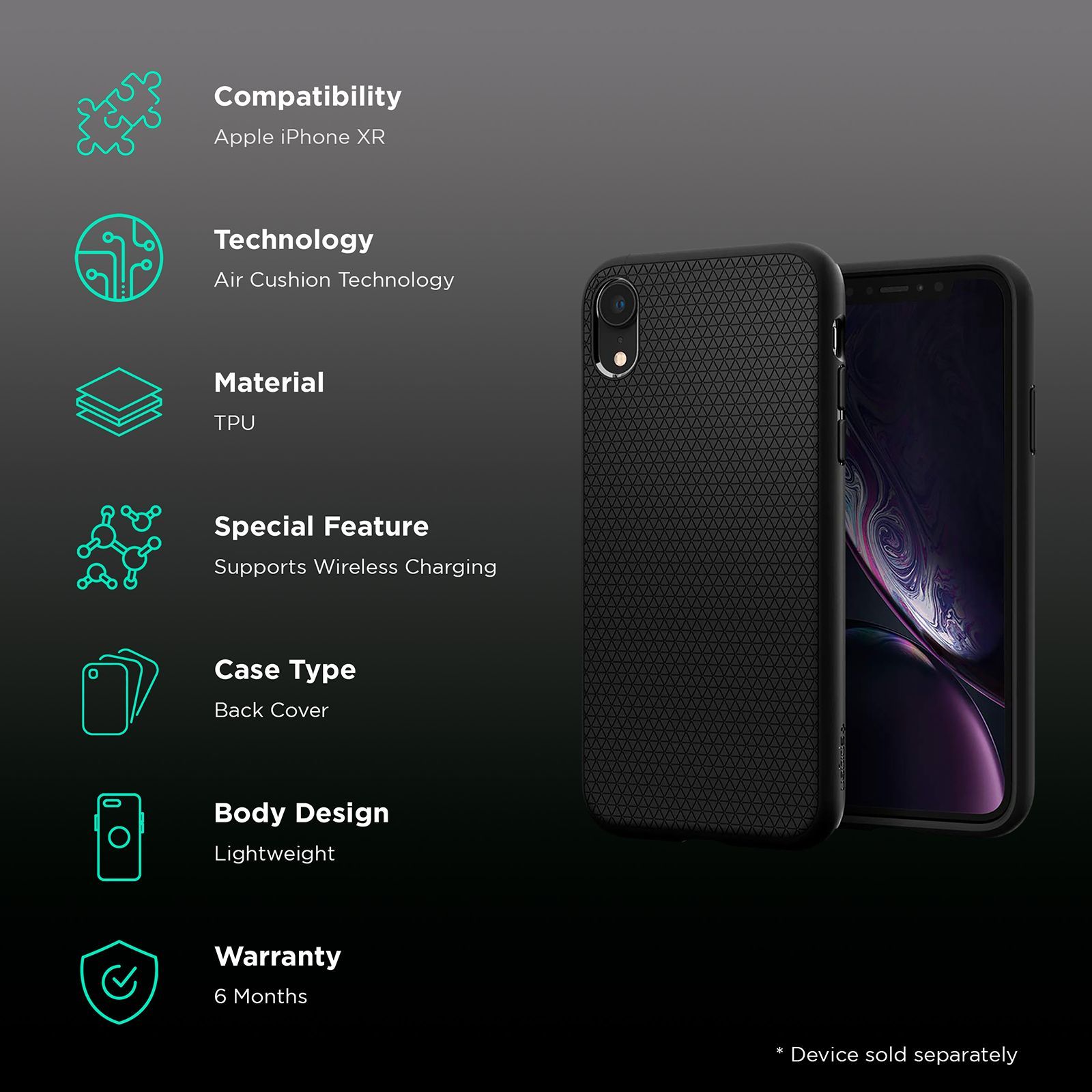 spigen Liquid Air TPU Back Cover for Apple iPhone XR (Wireless Charging Compatible, Matte Black) spigen Liquid Air TPU Back Cover for Apple iPhone XR (Wireless Charging Compatible, Matte Black)_2