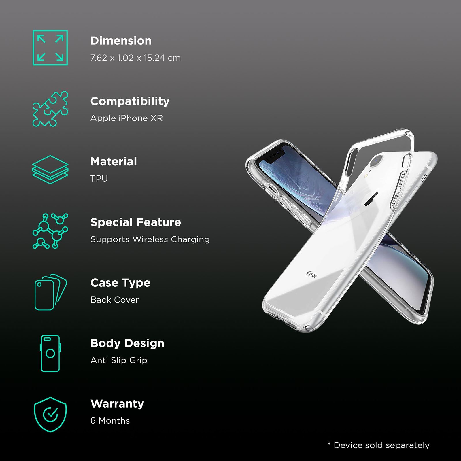 spigen Liquid Crystal Glitter TPU Back Cover for Apple iPhone XR (Wireless Charging Compatible, Crystal Clear)_2