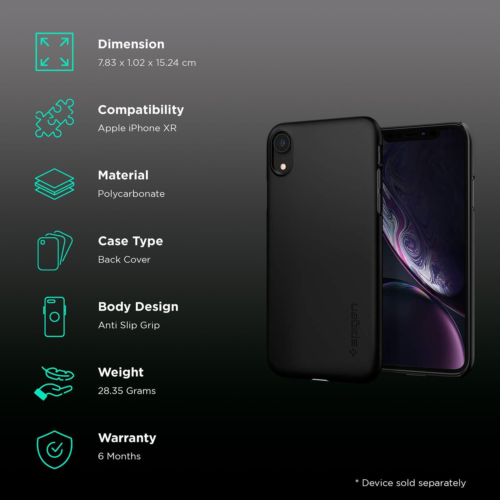 spigen Thin Fit Polycarbonate Back Cover for Apple iPhone XR (Wireless Charging Compatible, Black) spigen Thin Fit Polycarbonate Back Cover for Apple iPhone XR (Wireless Charging Compatible, Black)_2