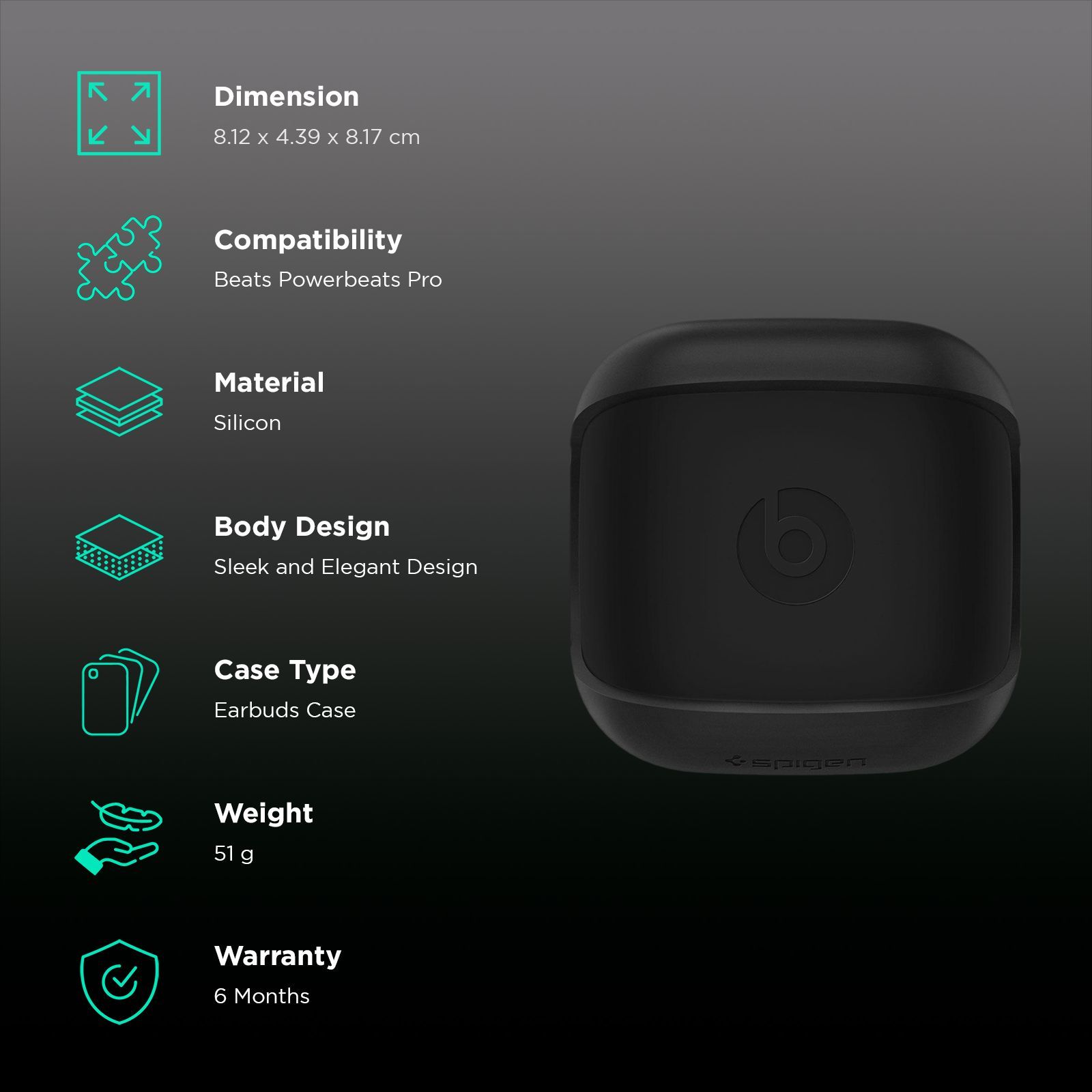 spigen Liquid Air Silicone Full Cover Case Powerbeats Pro (Shock Absorbent, ASD00258, Black)_2