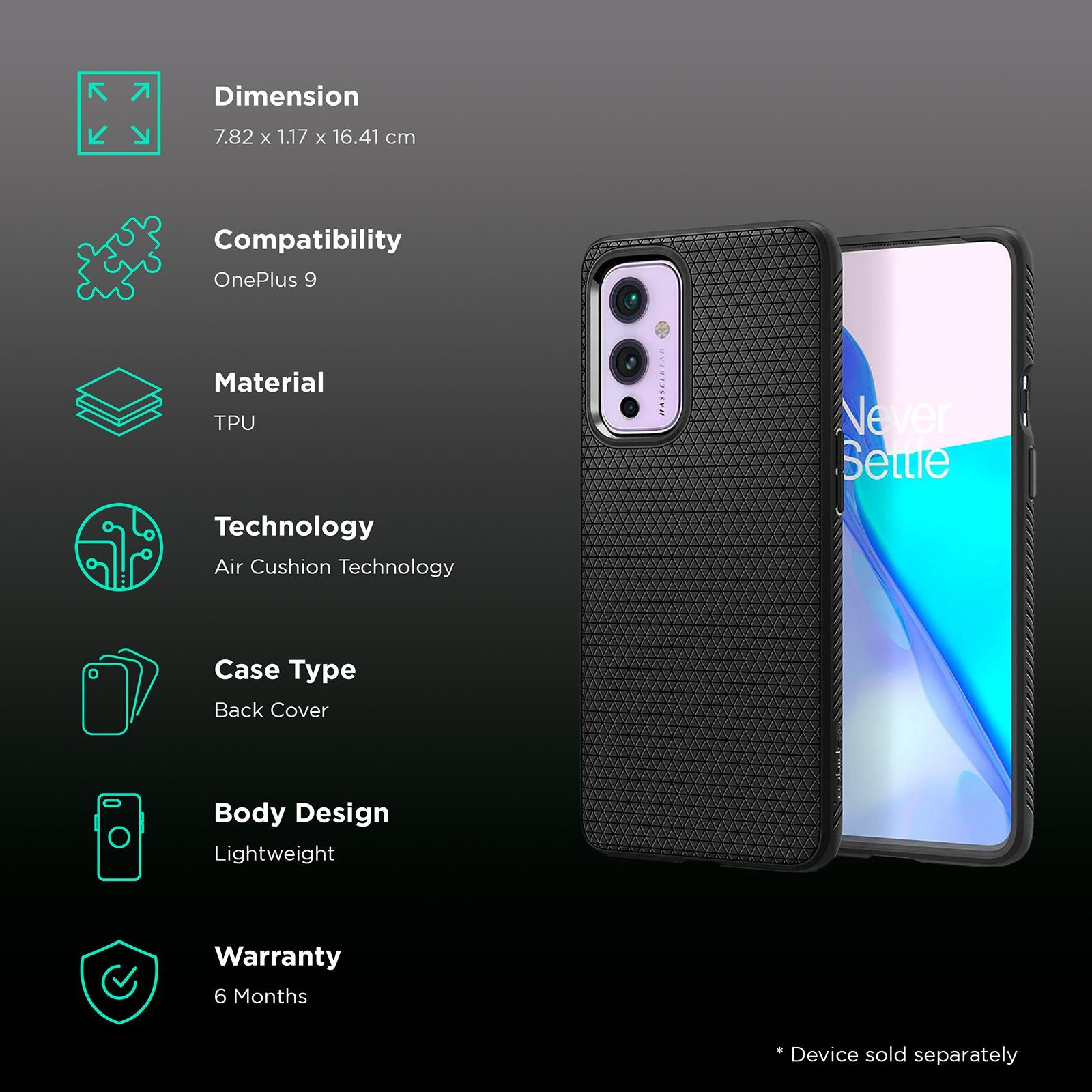 spigen Liquid Air TPU Back Cover for OnePlus 9 (Air Cushion Technology, Matte Black)_2