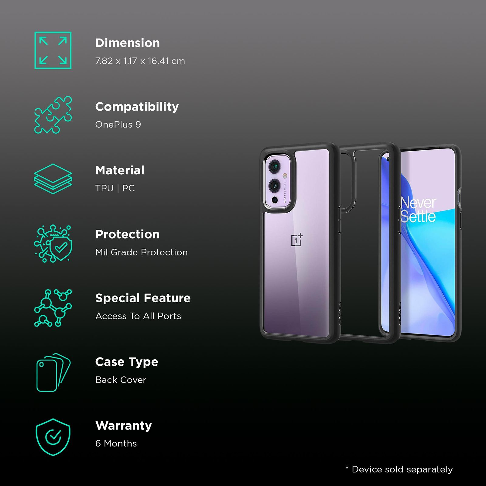 spigen Ultra Hybrid TPU & Polycarbonate Back Cover for OnePlus 9 (Mil Grade Protection, Matte Black) spigen Ultra Hybrid TPU & Polycarbonate Back Cover for OnePlus 9 (Mil Grade Protection, Matte Black)_2