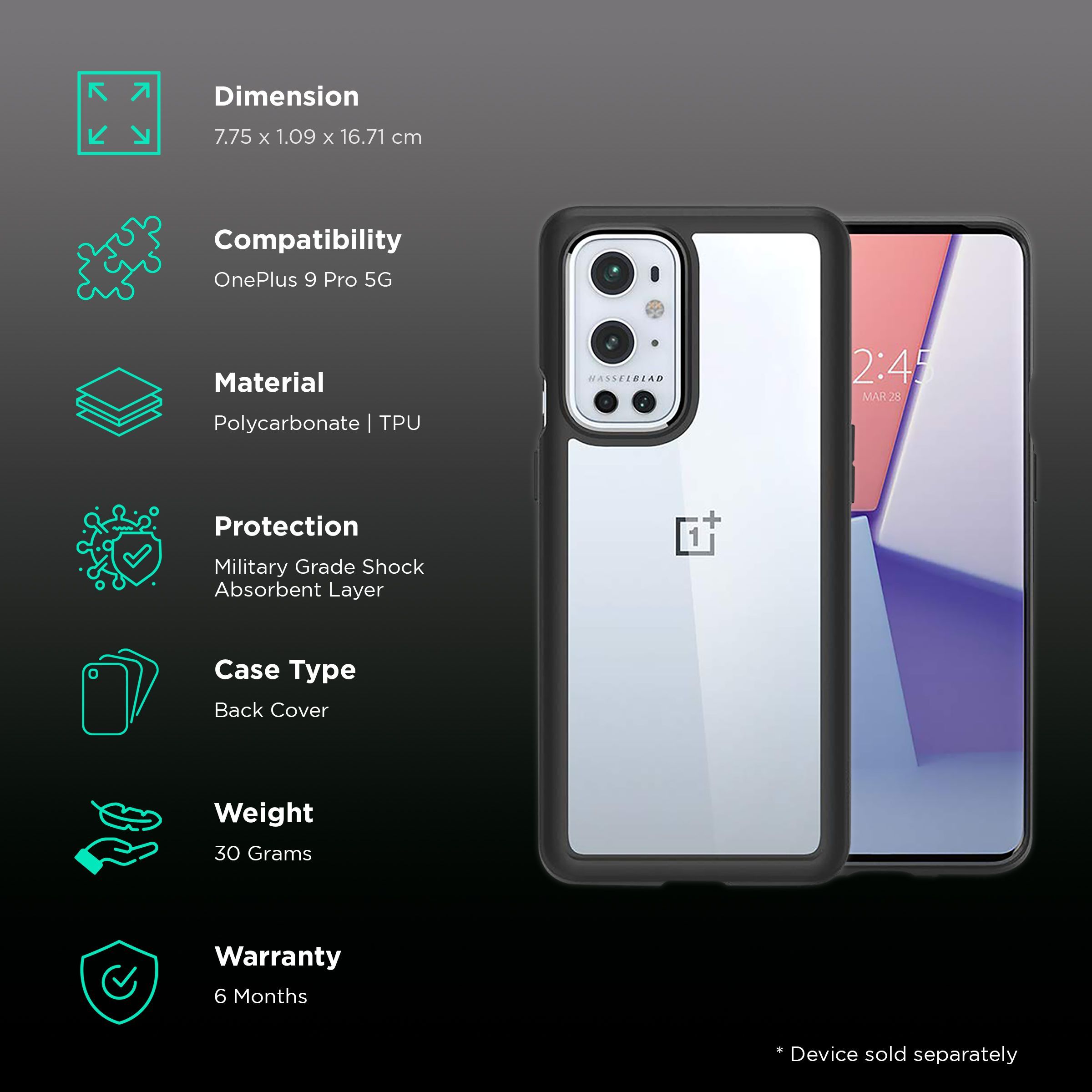 Spigen Ultra Hybrid Polycarbonate & TPU Back Cover for OnePlus 9 Pro 5G (Air Cushion Technology, Matte Black)_2