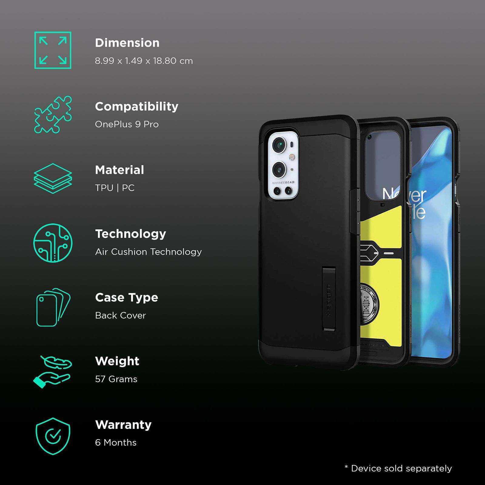 spigen Tough Armor TPU and PC Back Case For OnePlus 9 Pro (Air Cushion Technology, ACS02683, Black)_2