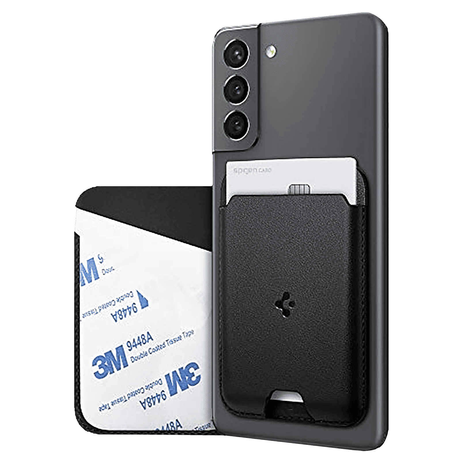 spigen Valentinus Faux Leather Wallet Card Holder For Universal Mobiles (Easy & One-Handed Access, AMP02785, Black)_1