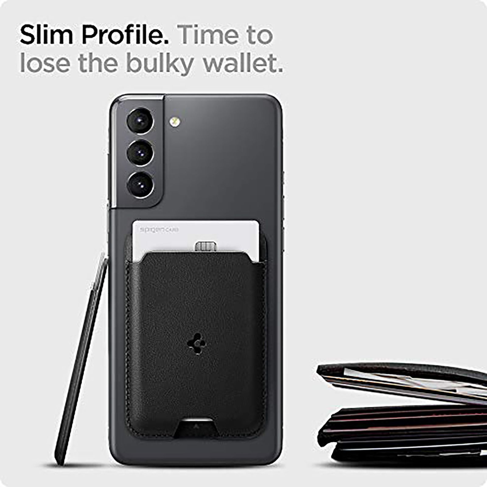 spigen Valentinus Faux Leather Wallet Card Holder For Universal Mobiles (Easy & One-Handed Access, AMP02785, Black)_6