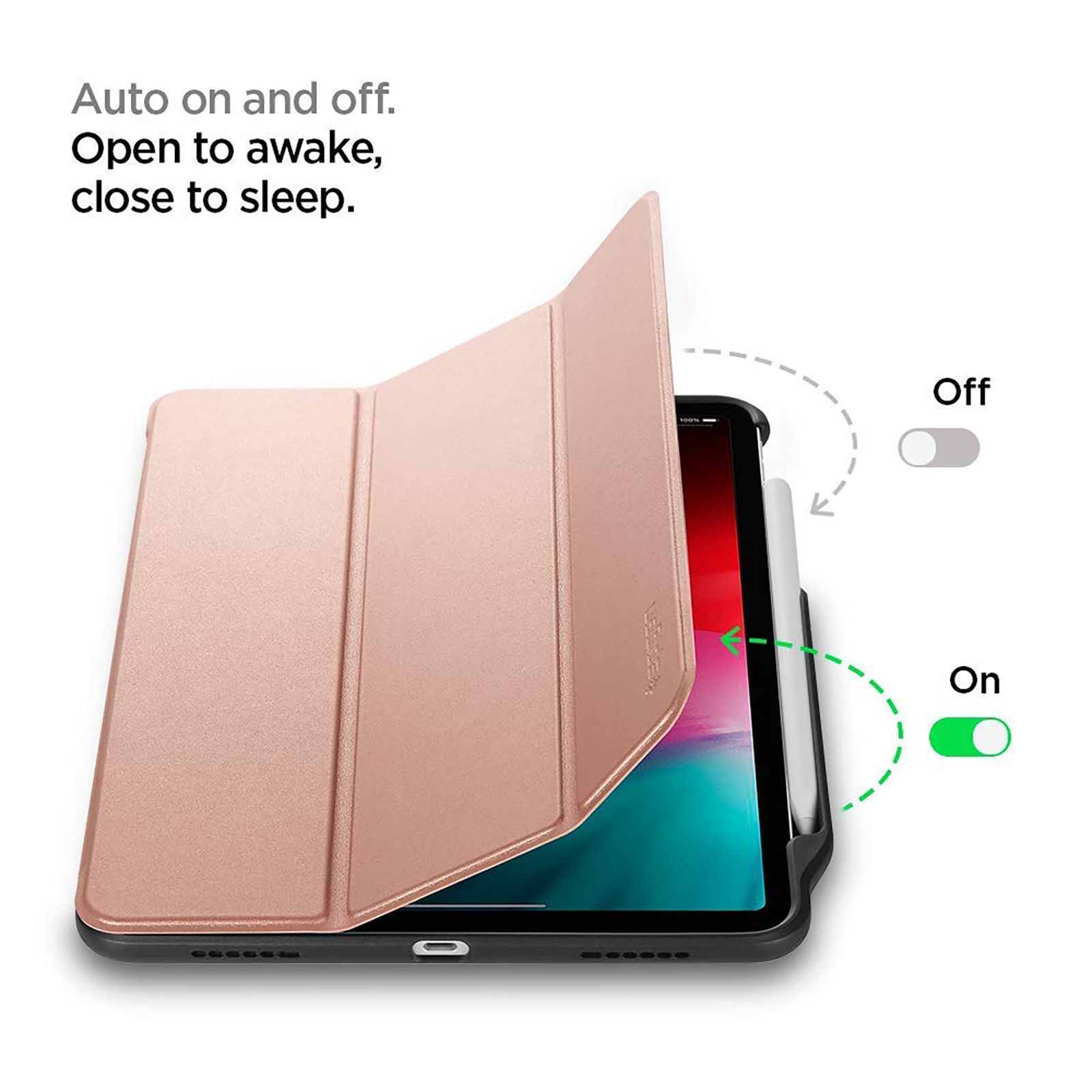 spigen Smart Fold 2 Polycarbonate TPU Flip Cover for Apple iPad Pro (Built-in Pen Slot, Rose Gold)_6