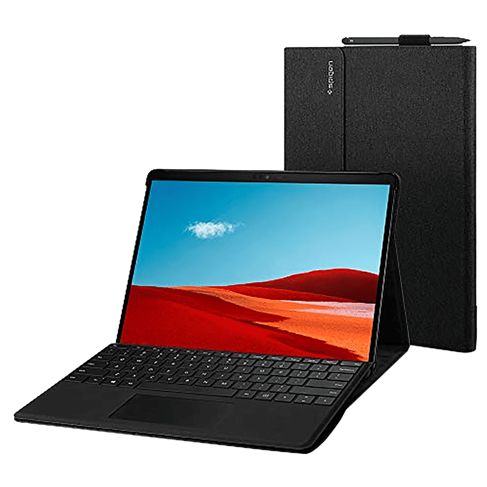 spigen Stand Folio Fabric Flip Cover For Microsoft Surface Pro X (Hands Free Viewing, Black)_1