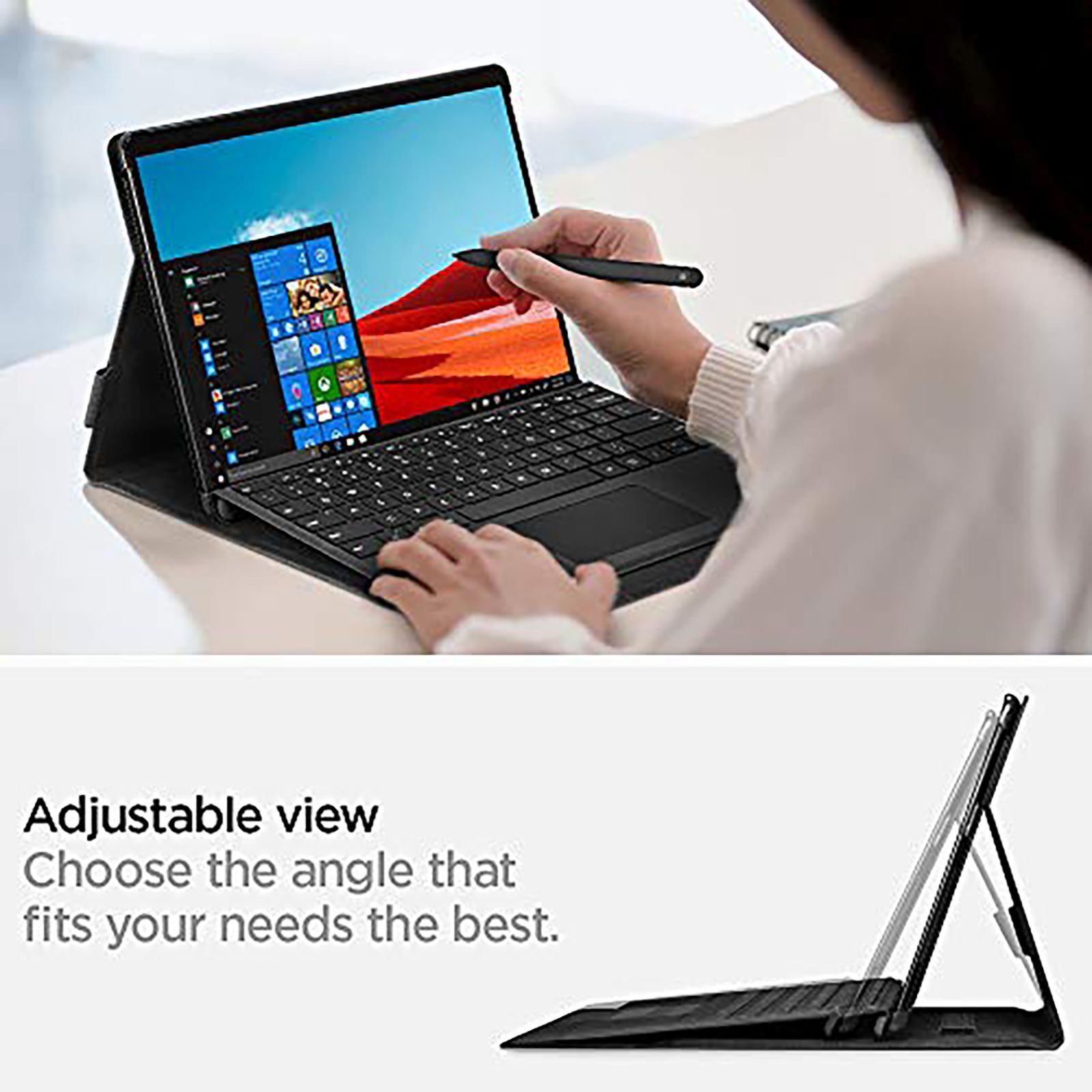 spigen Stand Folio Fabric Flip Cover For Microsoft Surface Pro X (Hands Free Viewing, Black)_8