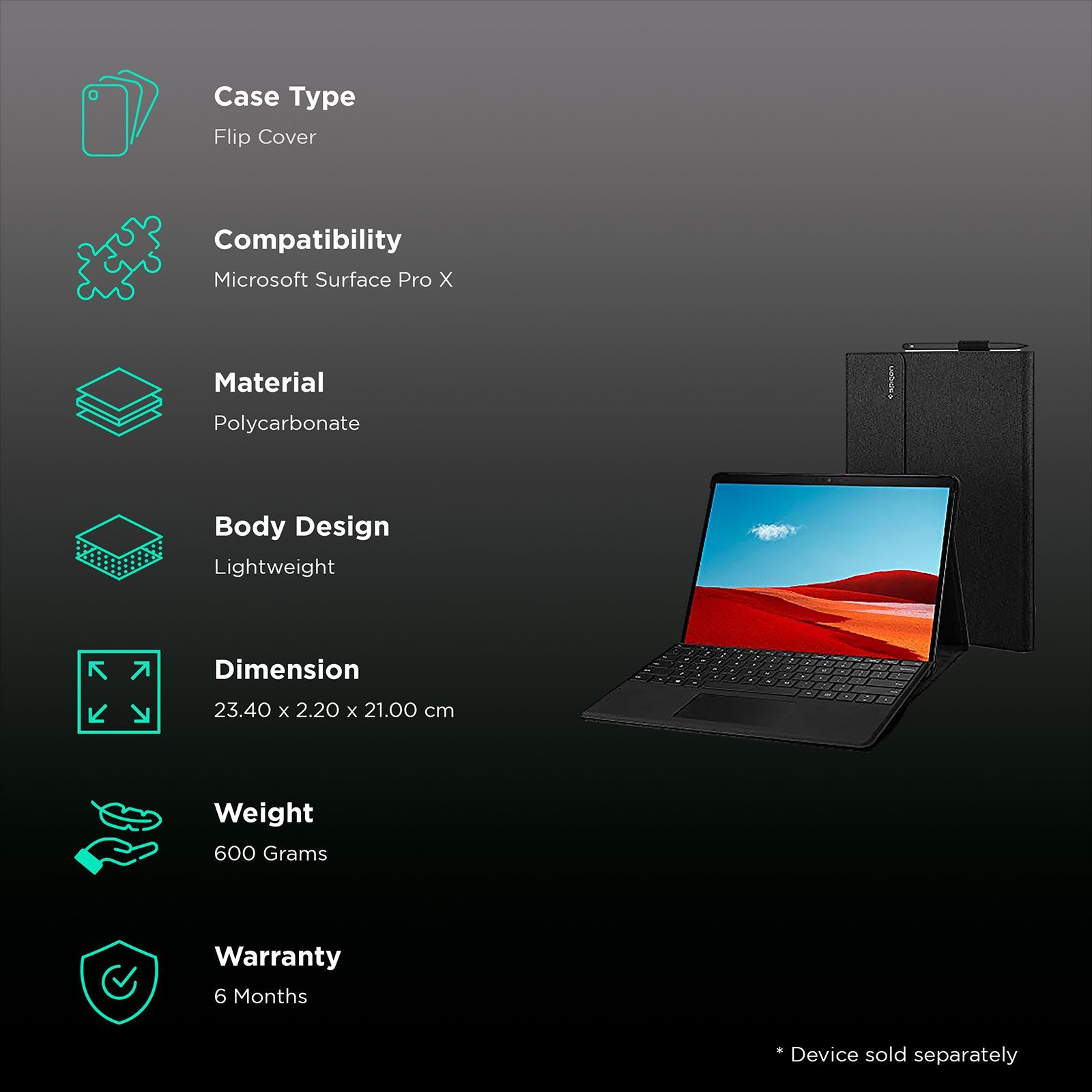 spigen Stand Folio Fabric Flip Cover For Microsoft Surface Pro X (Hands Free Viewing, Black)_2