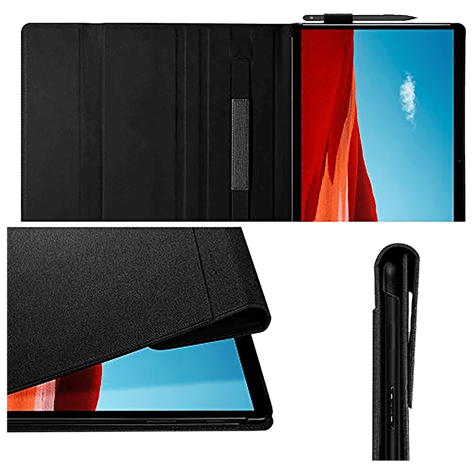 spigen Stand Folio Fabric Flip Cover For Microsoft Surface Pro X (Hands Free Viewing, Black)_3