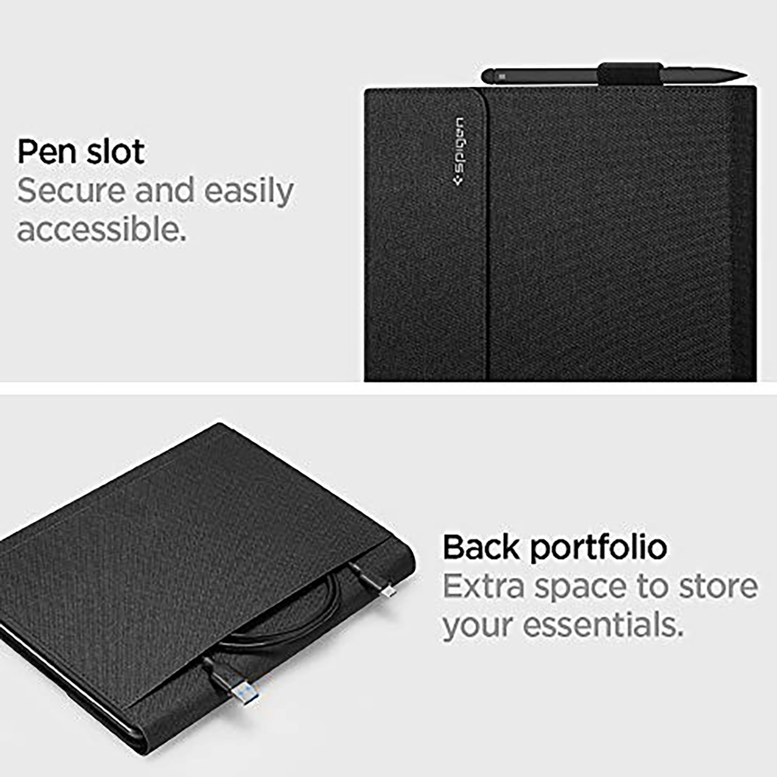 spigen Stand Folio Fabric Flip Cover For Microsoft Surface Pro X (Hands Free Viewing, Black)_5