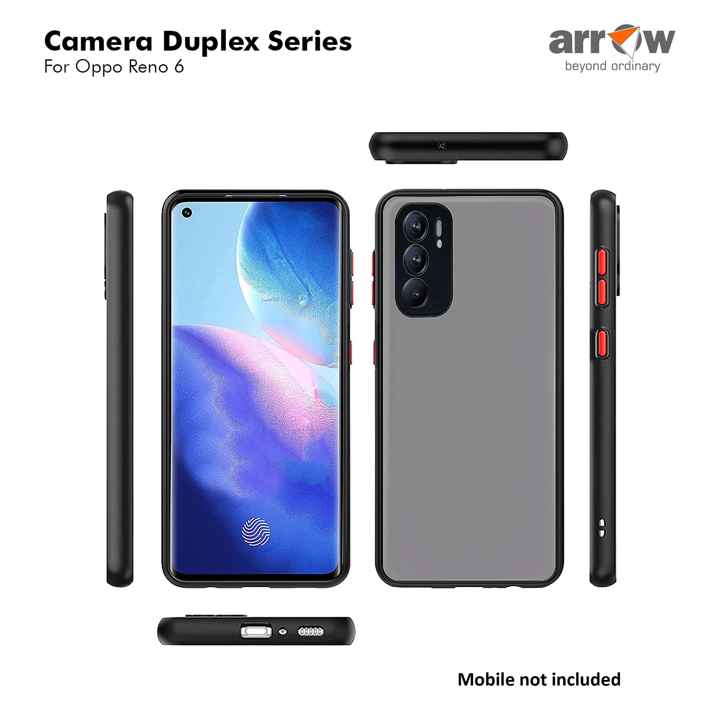 Arrow Duplex Acrylic & TPU Back Cover for OPPO Reno 6 (Scratch Resistant, Black)_6