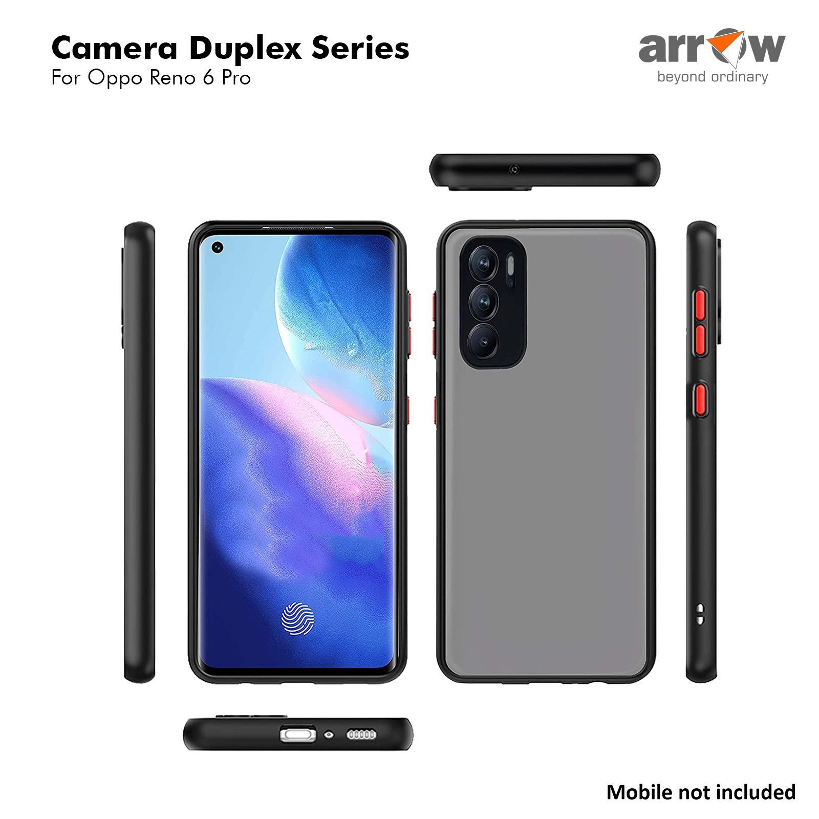 Arrow Duplex Acrylic & TPU Back Cover for OPPO Reno 6 Pro (Scratch Resistant, Black)_7