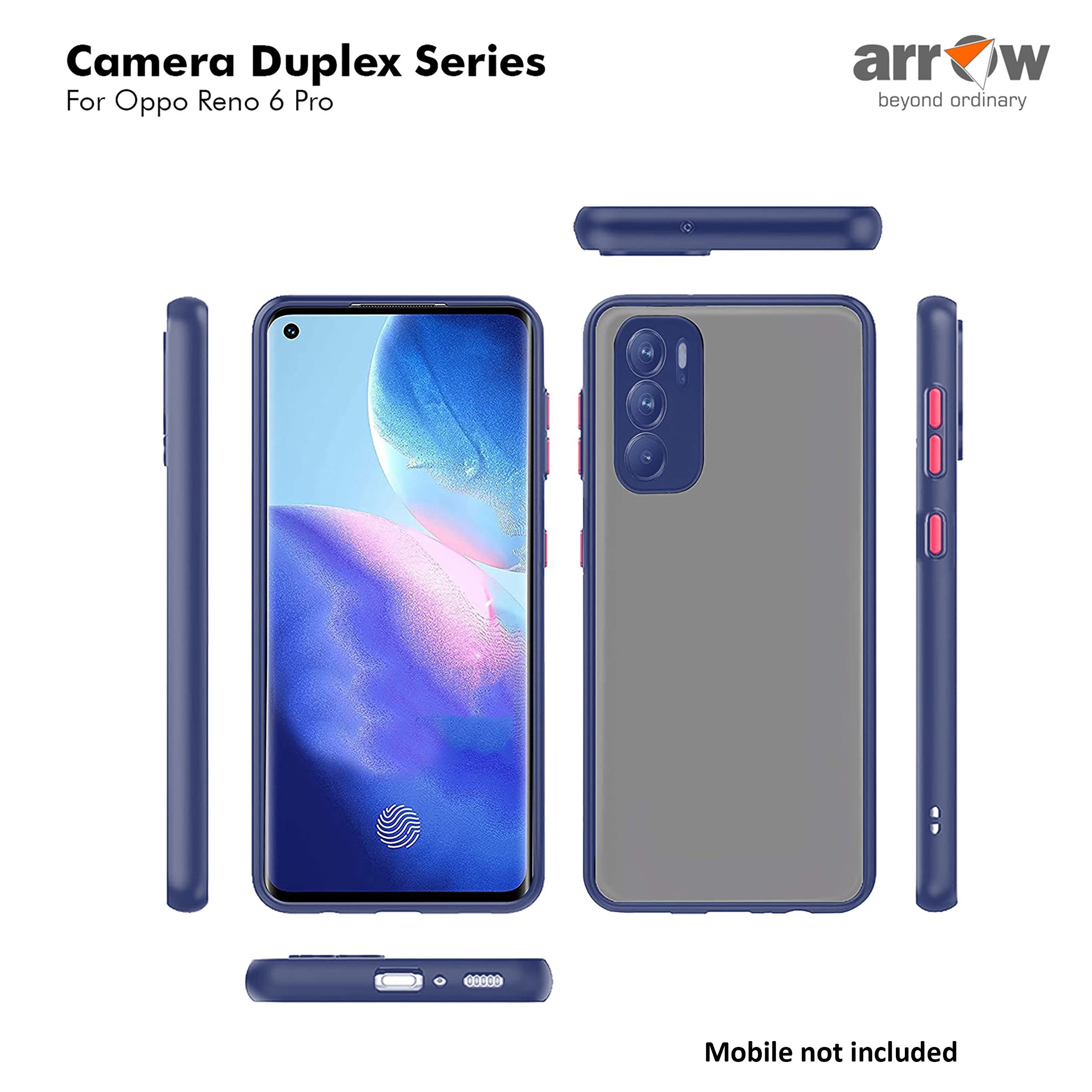Arrow Duplex Acrylic & TPU Back Cover for OPPO Reno 6 Pro (Scratch Resistant, Blue)_6