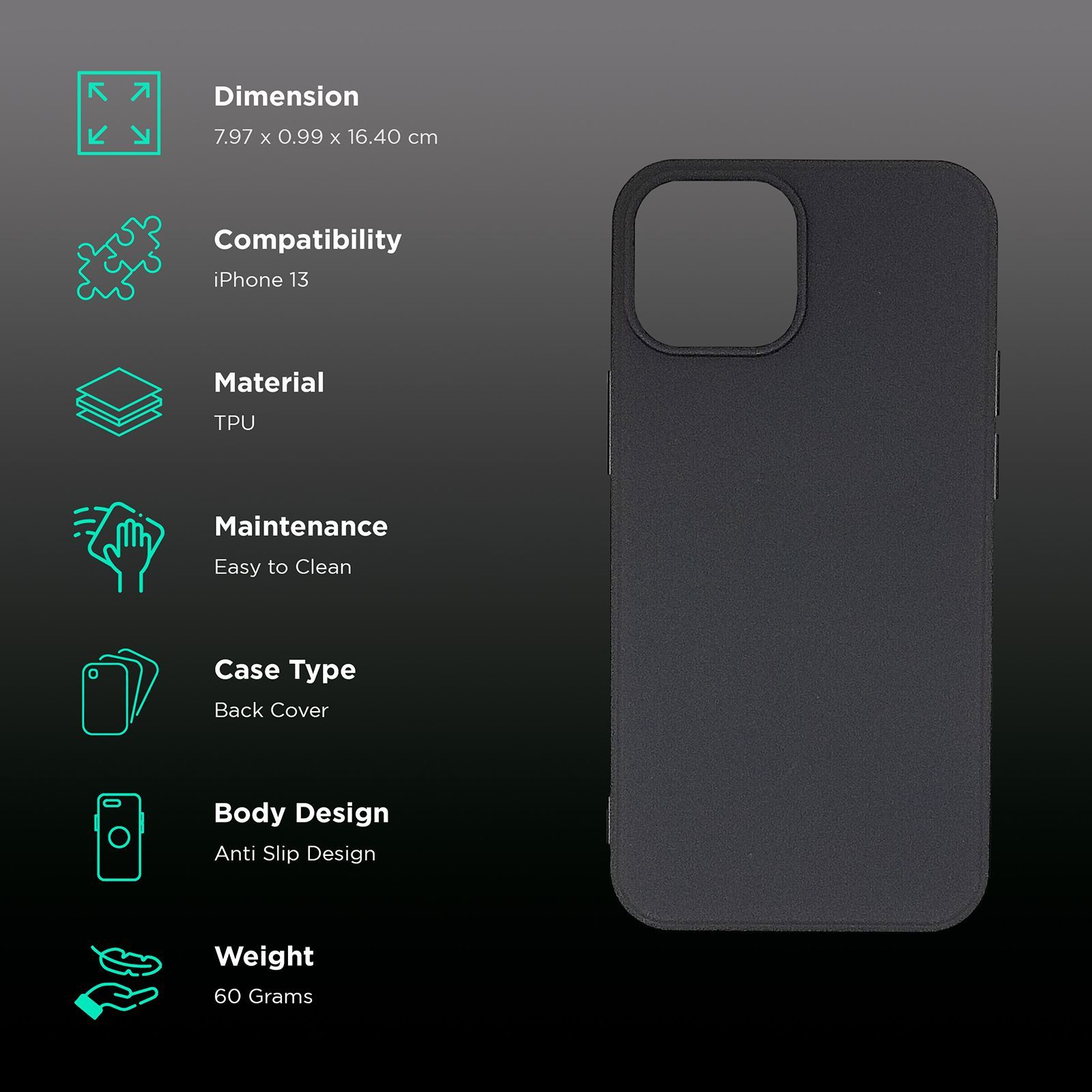 soundREVO C013 TPU Back Cover for Apple iPhone 13 (Camera Protection,, Black)_2