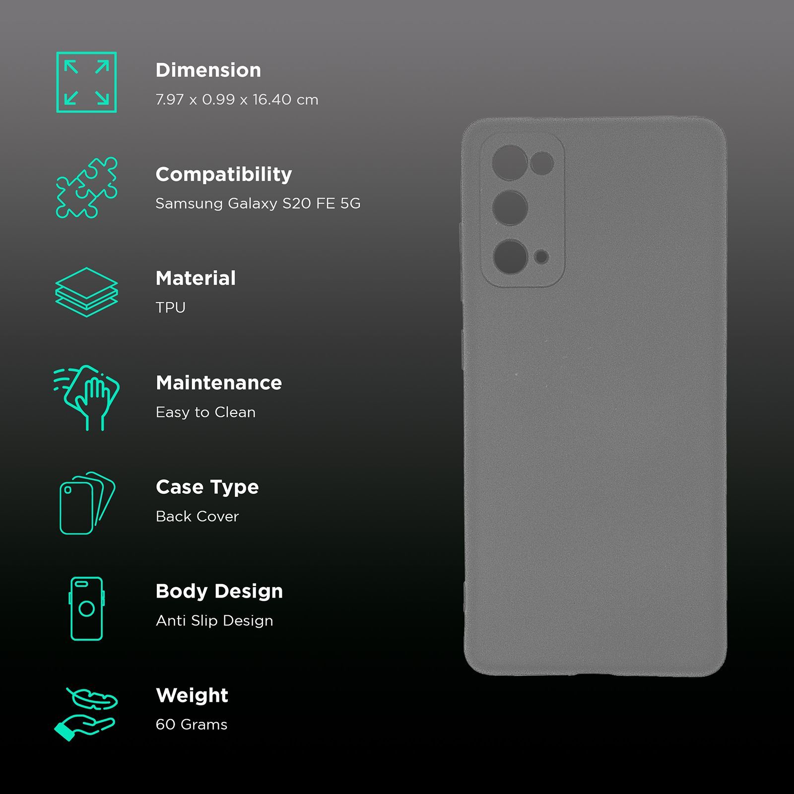 soundREVO C020FE TPU Back Cover for Samsung Galaxy S20 FE 5G (Camera Protection,, Grey)_2