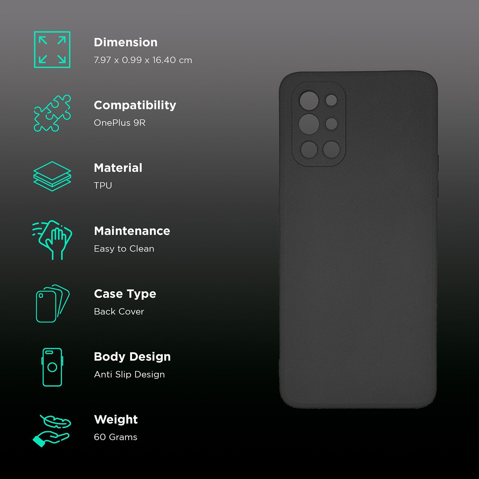 soundREVO C019R TPU Back Cover for OnePlus 9R (Camera Protection,, Black)_2