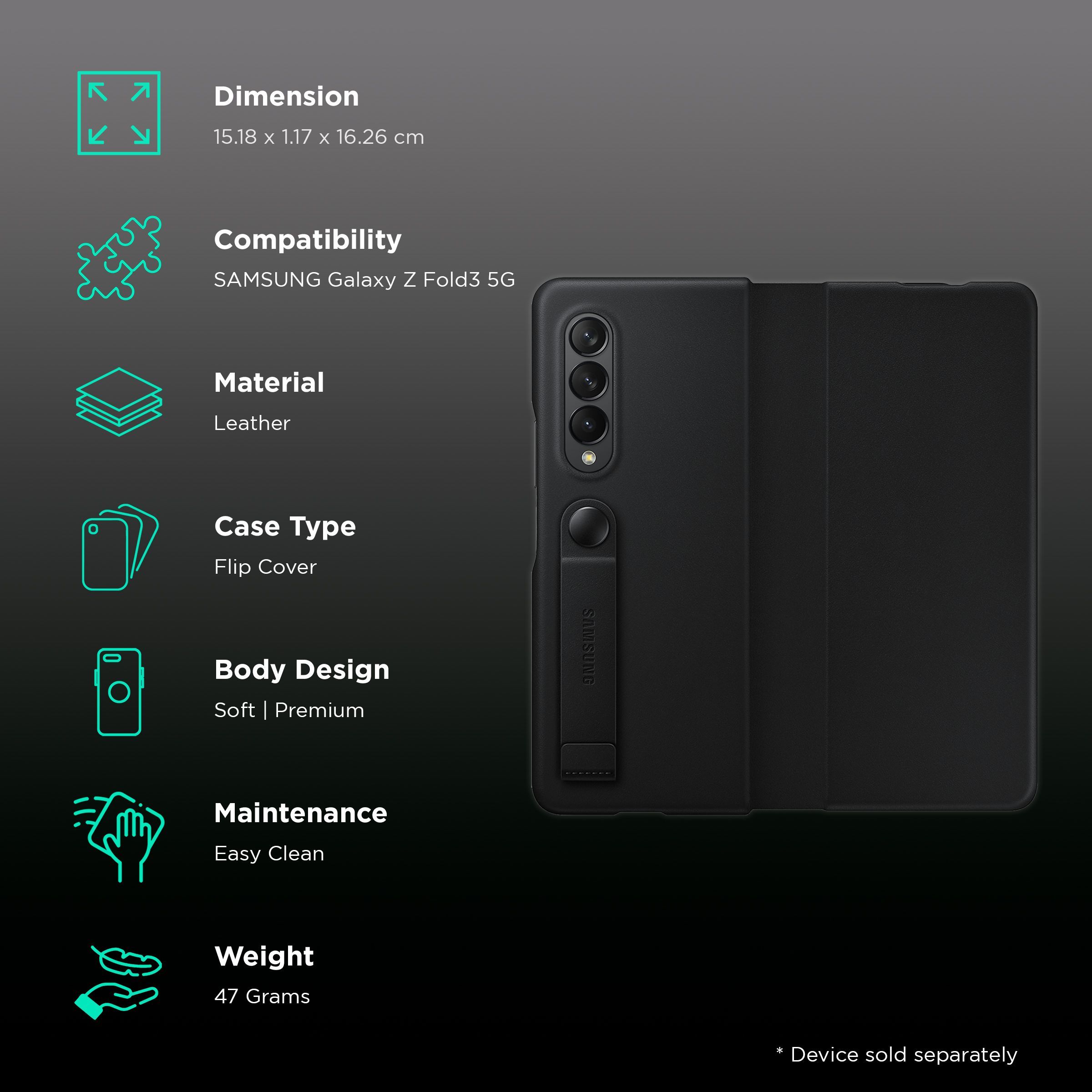 SAMSUNG Soft Leather Flip Cover for SAMSUNG Galaxy Z Fold3 5G (Back Strap, Black)_2