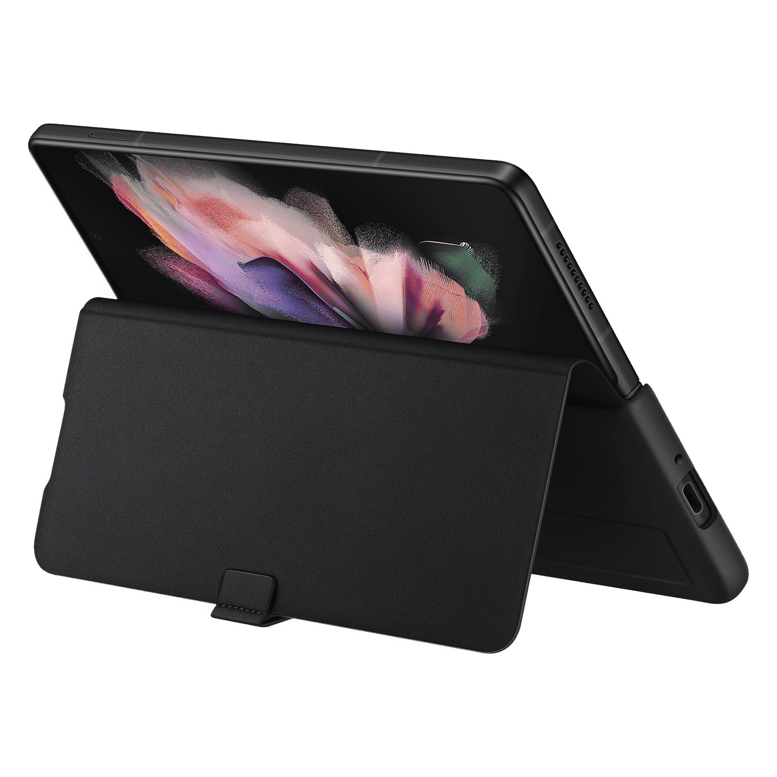 SAMSUNG Soft Leather Flip Cover for SAMSUNG Galaxy Z Fold3 5G (Back Strap, Black)_4