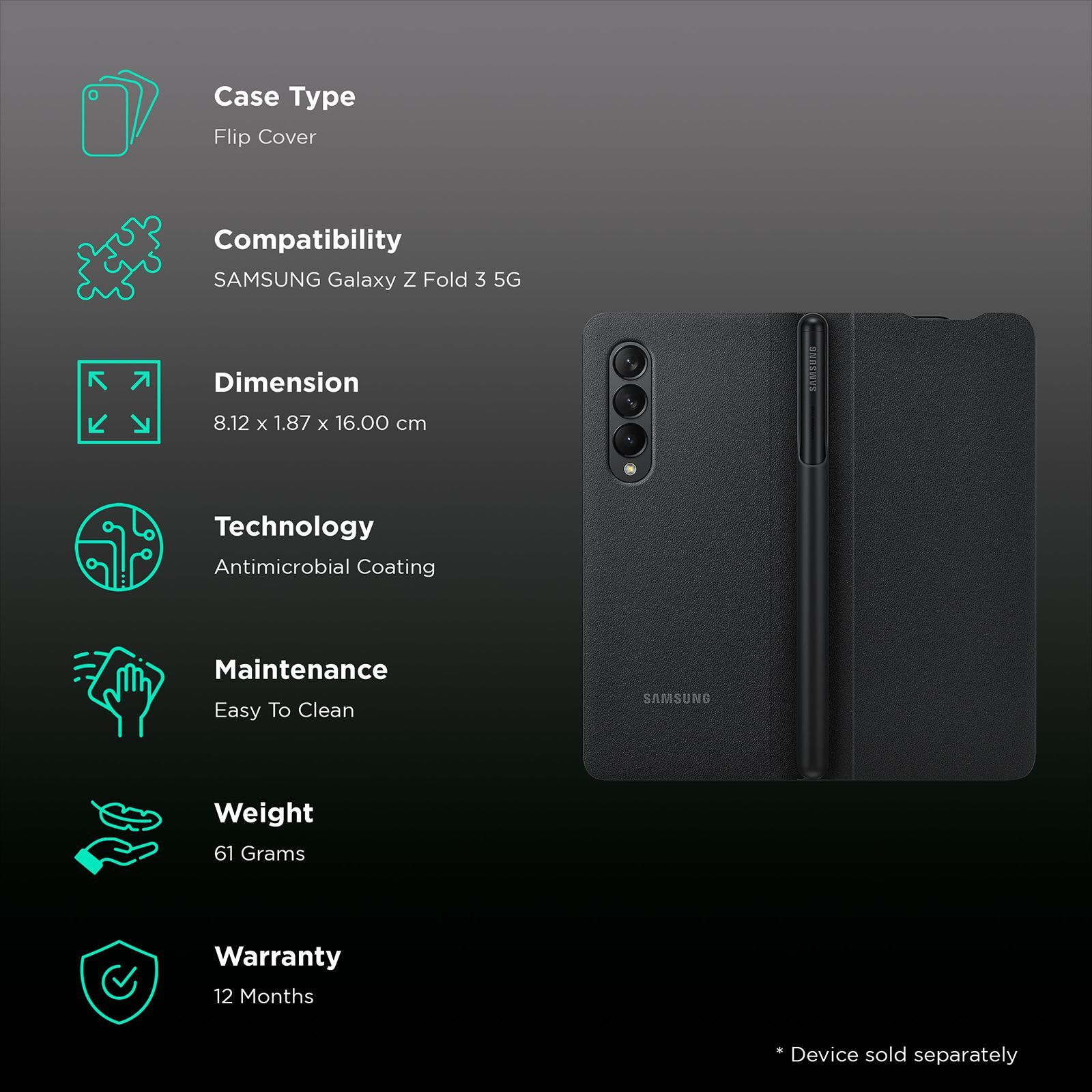 SAMSUNG Flip Cover for Galaxy Z Fold3 5G (With S Pen Holder, Black)_2