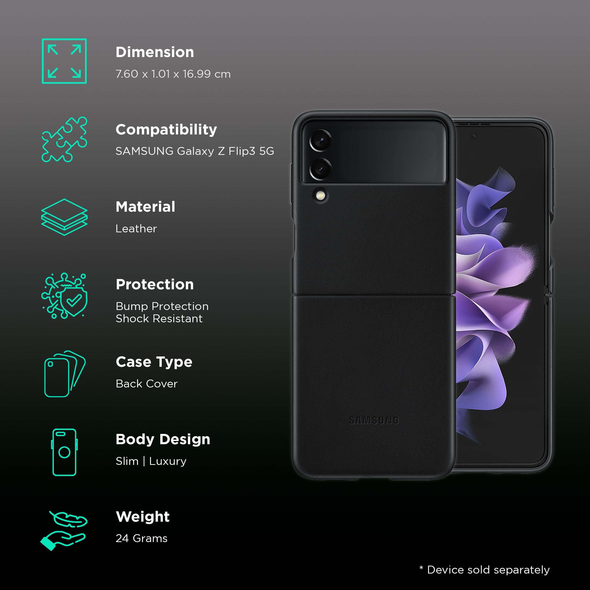 SAMSUNG Soft Leather Back Cover for SAMSUNG Galaxy Z Flip3 5G (Premium Protection, Black) SAMSUNG Soft Leather Back Cover for SAMSUNG Galaxy Z Flip3 5G (Premium Protection, Black)_2