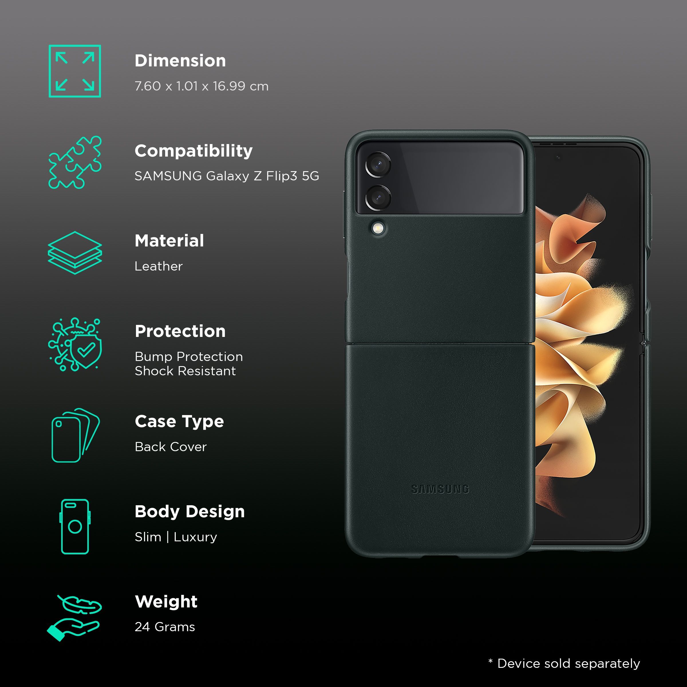 SAMSUNG Soft Leather Back Cover for SAMSUNG Galaxy Z Flip3 5G (Premium Protection, Green)_2