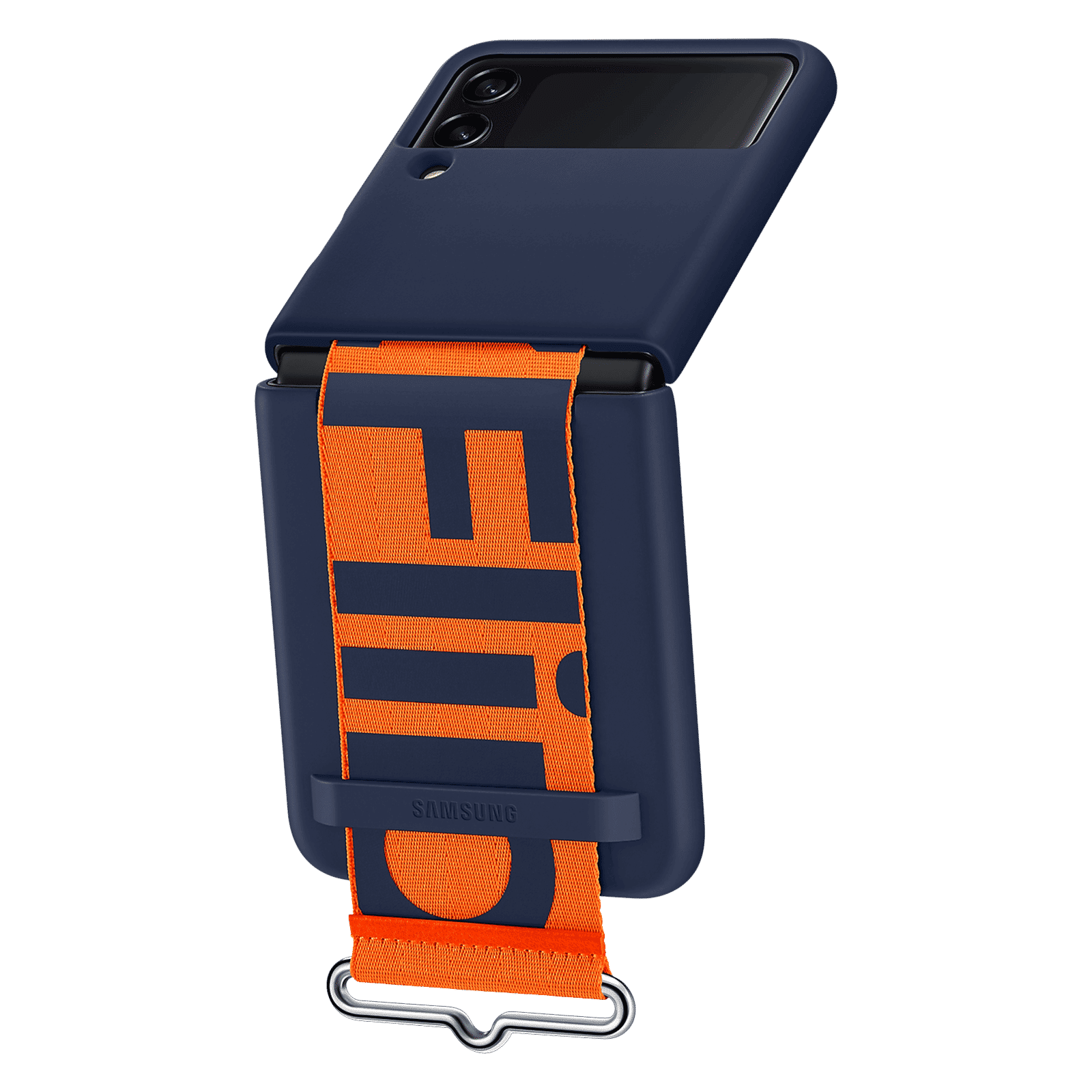 SAMSUNG Soft Silicone Back Cover for SAMSUNG Galaxy Z Flip3 5G (Built-in Hand Strap, Navy)_7