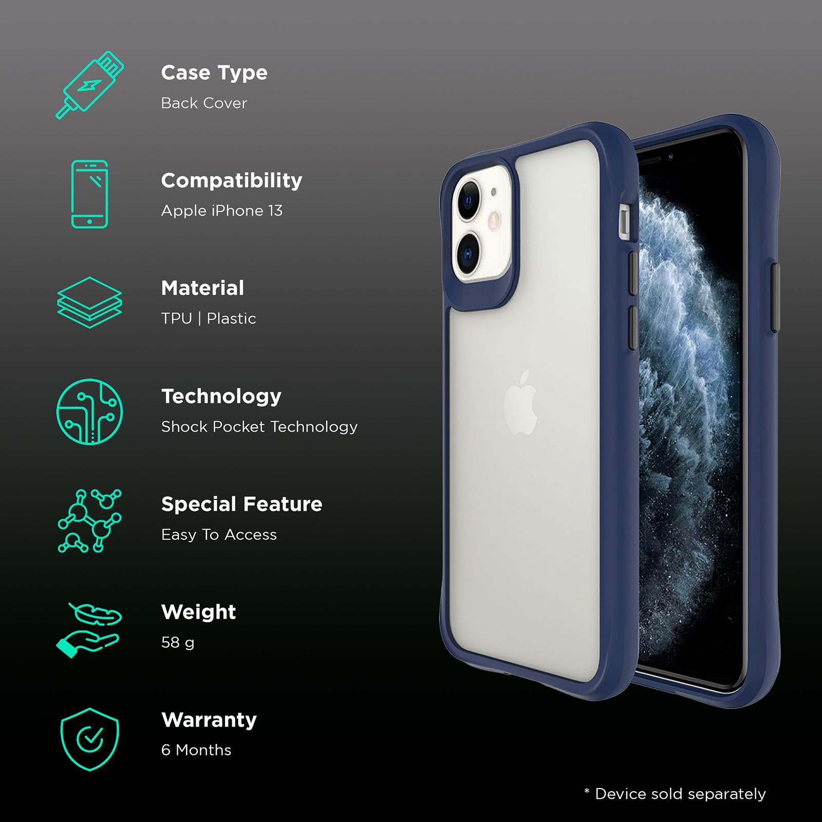 stuffcool Aktion TPU Back Cover for Apple iPhone 13 (Shock Pocket Technology, Blue)_2