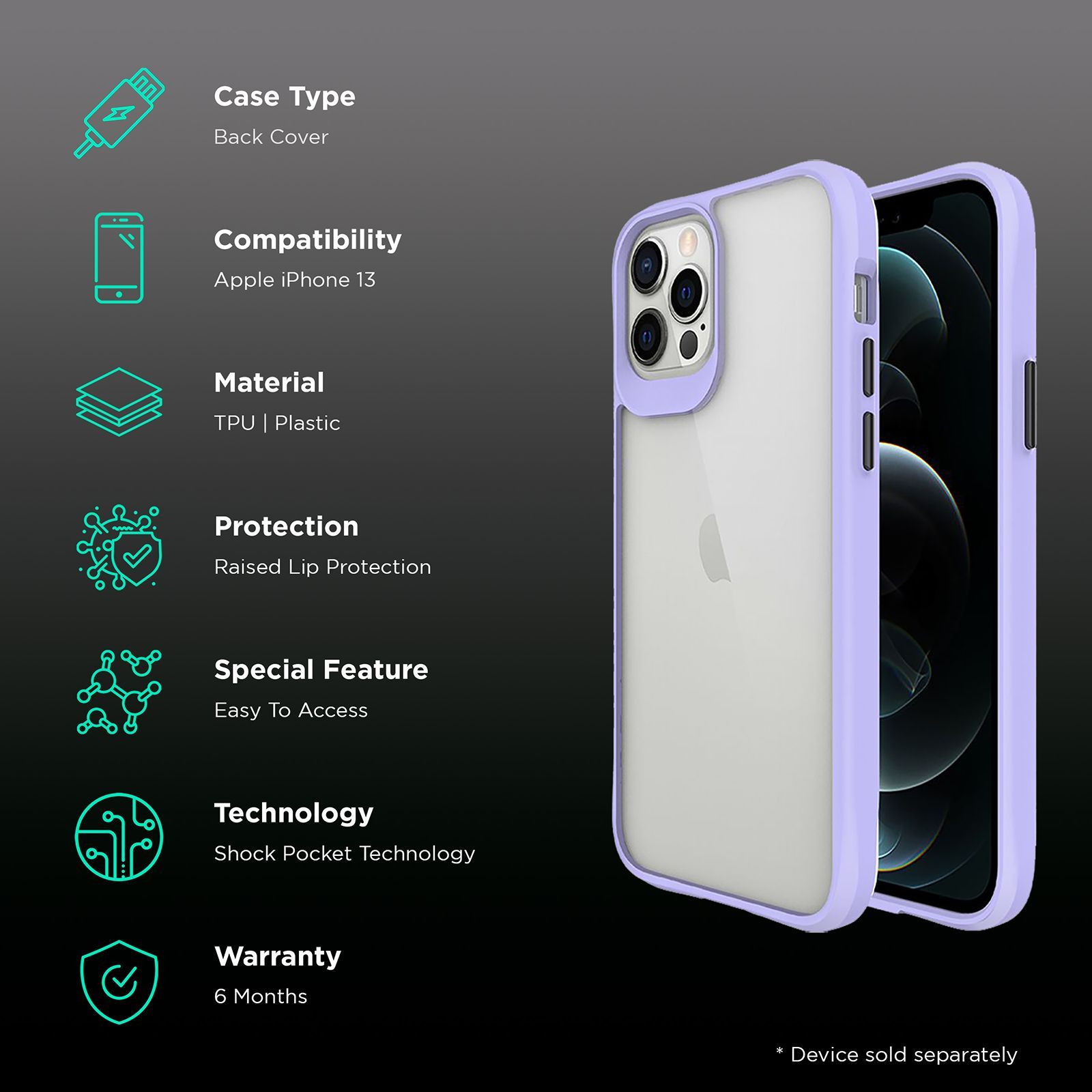stuffcool Aktion TPU Back Cover for Apple iPhone 13 (Shock Pocket Technology, Purple)_2