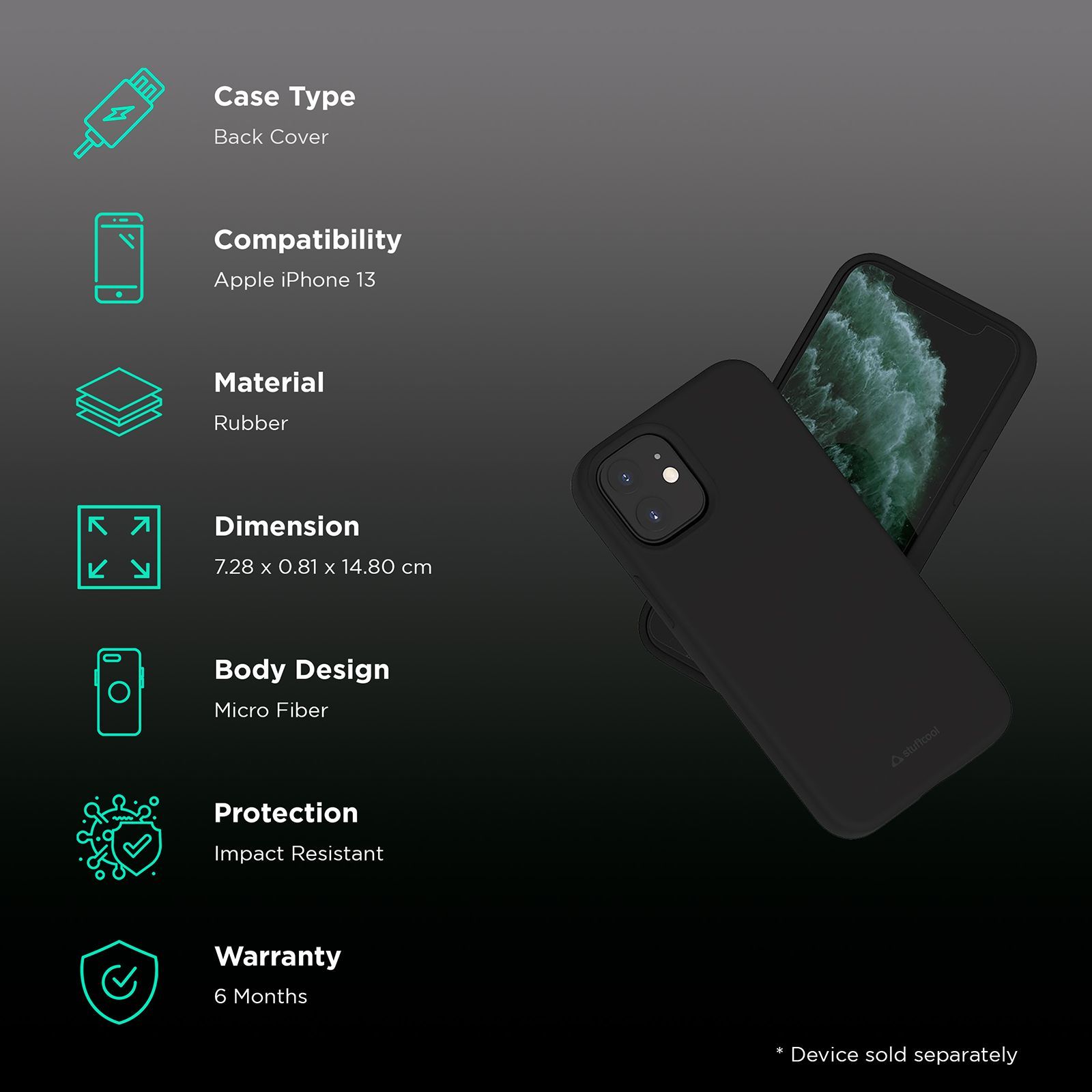 stuffcool Silo Soft and Smooth Rubber Back Cover for Apple iPhone 13 (Camera Protection, Black) stuffcool Silo Soft and Smooth Rubber Back Cover for Apple iPhone 13 (Camera Protection, Black)_2