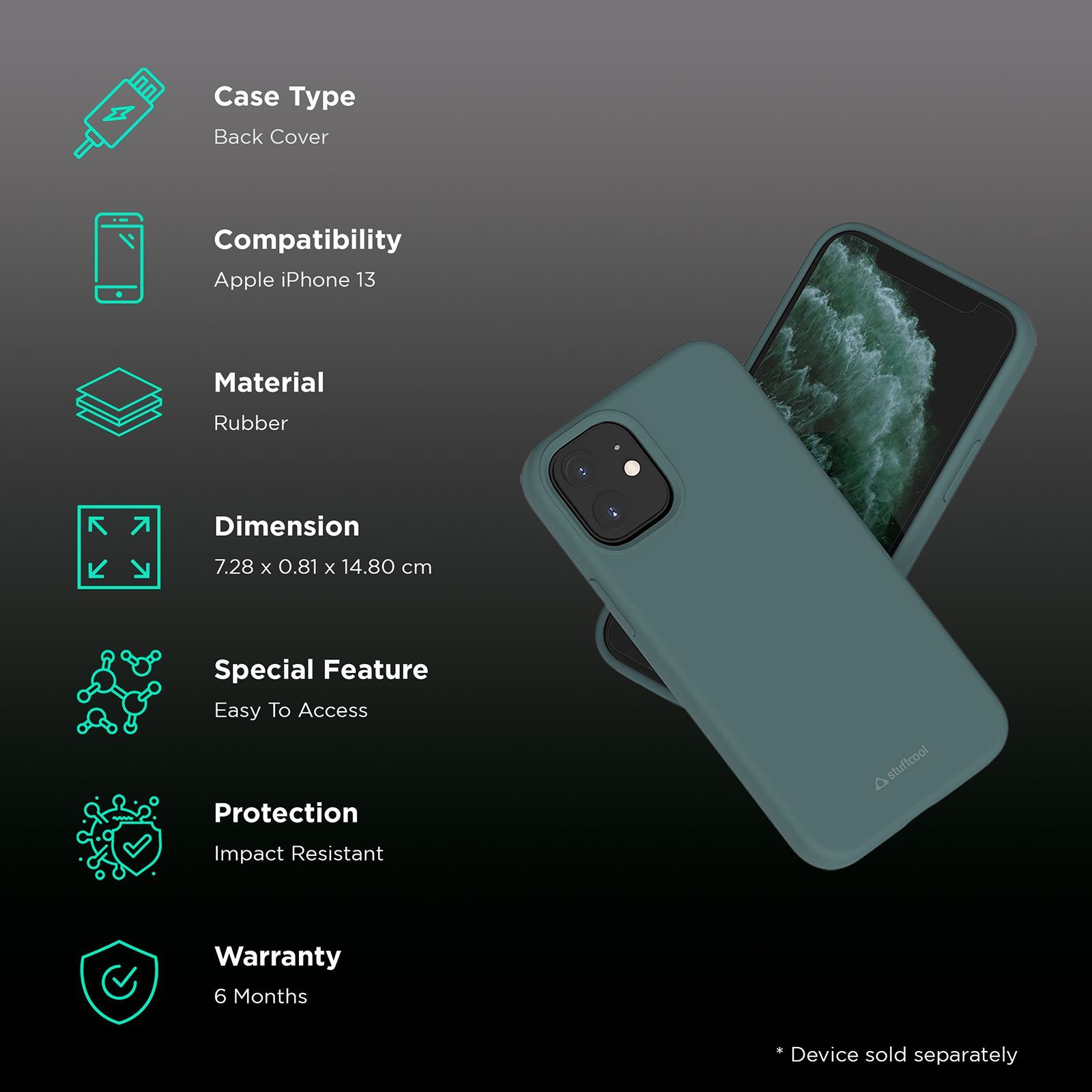 stuffcool Silo Soft and Smooth Rubber Back Cover for Apple iPhone 13 (Camera Protection, Green) stuffcool Silo Soft and Smooth Rubber Back Cover for Apple iPhone 13 (Camera Protection, Green)_2