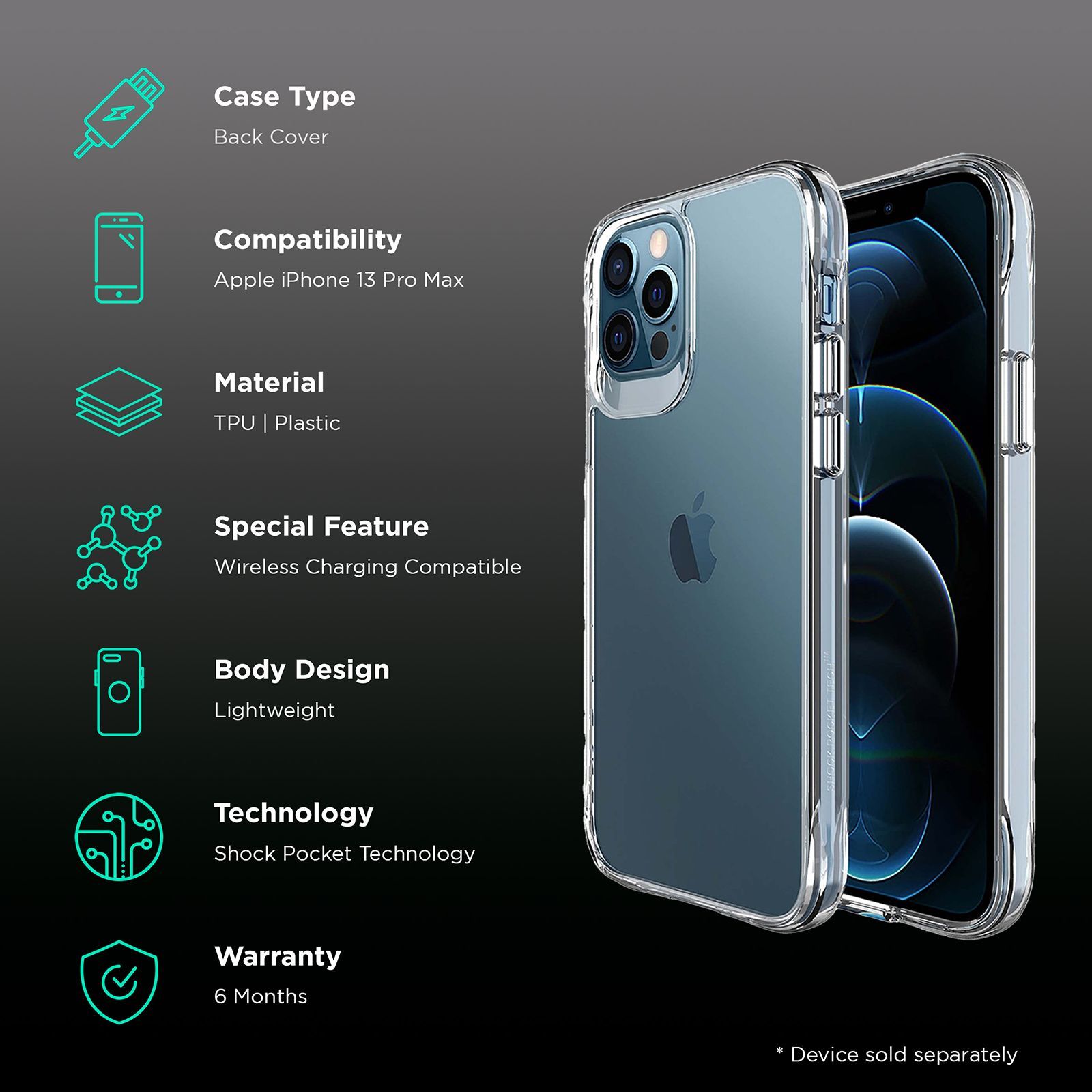 stuffcool Aktion TPU Back Cover for Apple iPhone 13 Pro Max (Shock Pocket Technology, Clear)_2