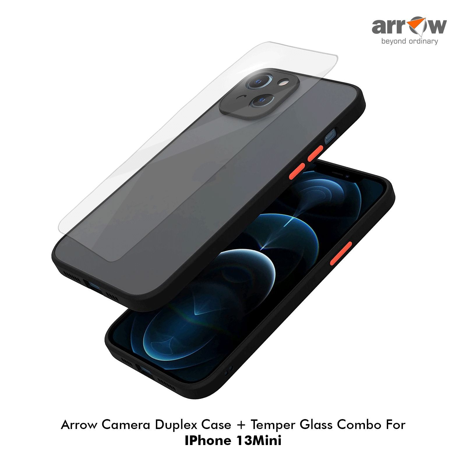 Arrow Duplex Screen Protector & Polycarbonate Back Cover Combo for Apple iPhone 13 (Anti Scratch Design, Black)_2