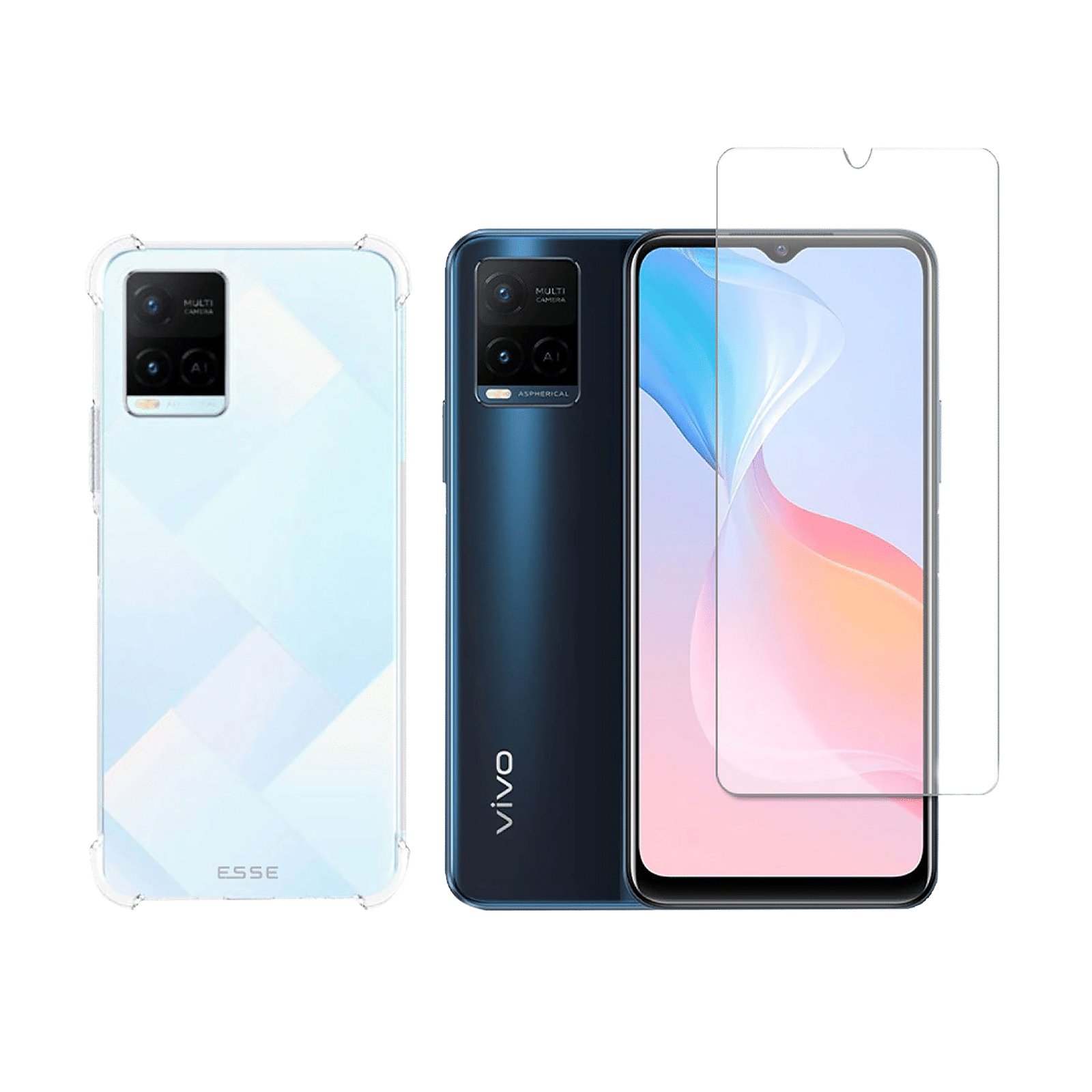 ESSE Screen Protector & TPU Back Cover Combo for vivo Y21 (Drop Protection, Clear)_1