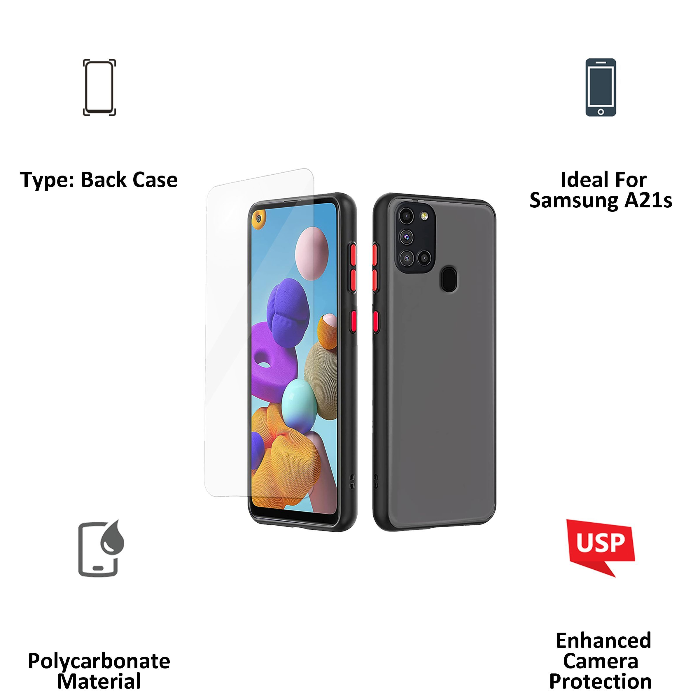 ARROW Duplex Series Polycarbonate Back Cover for Samsung A21S (Camera Protection, Black)_3